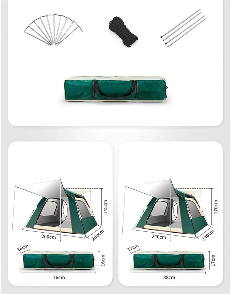 Instant Pop-up Camping Tent for 3-8 People Lightweight Double Layer Family Tent with Carrying Bag for Outdoor Camping Hiking Climbing Fishing Survival Festivals Garden (Dark Green 5~8 Person)