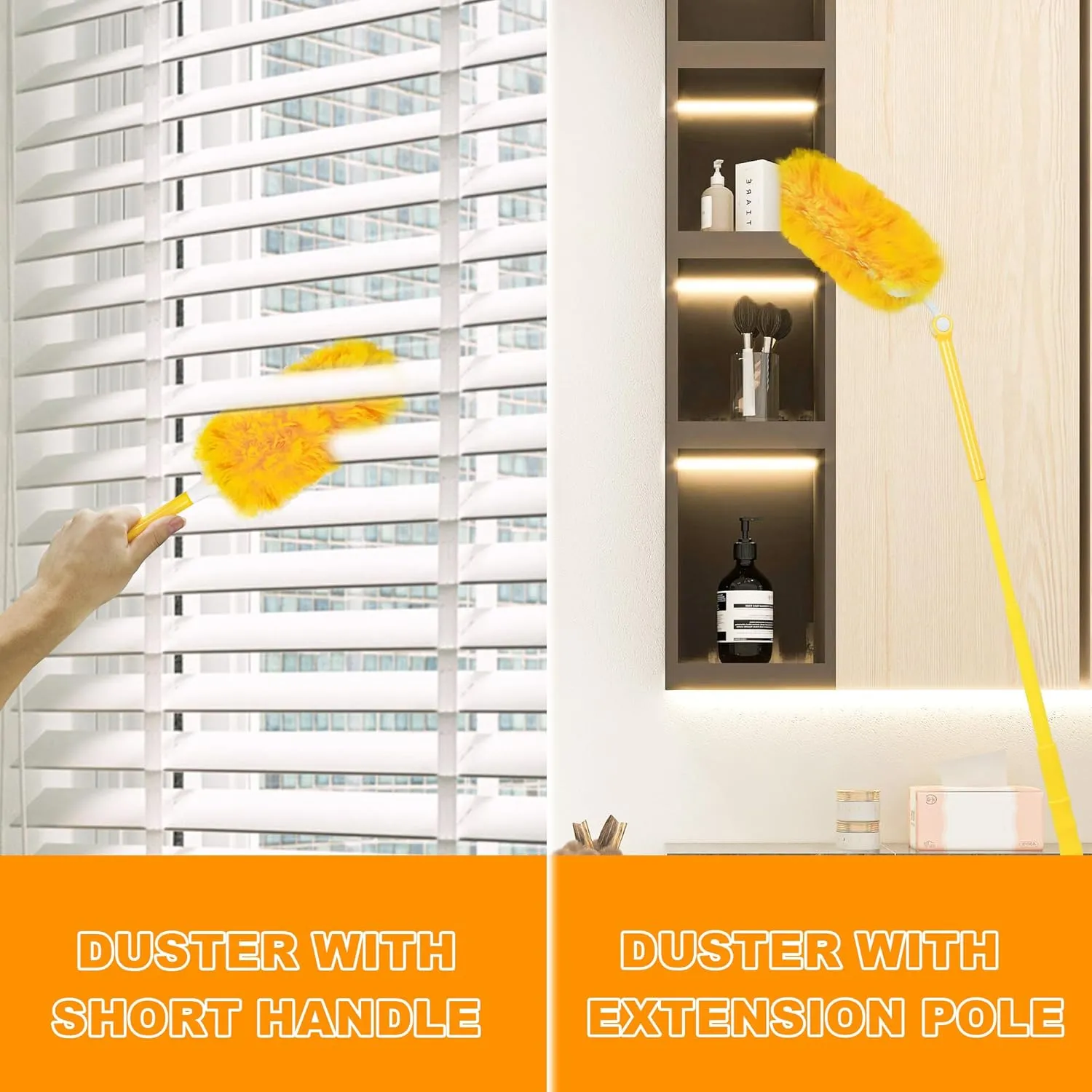 JEHONN Duster Refills for Swiffer 20 Counts, 360 Degree Heavy Duty Dusting Kit with 1 Extendable Handle   1 Short Handle, Multi-Surface Dust Cleaning Tool for Blinds Bookshelf Furniture Electronics