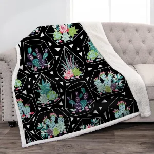 Jekeno Cactus Succulent Gifts for Women - Presents Ideas for Wife Mom Kids Teen Adults Birthday Christmas Valentines Room Decor Soft Cozy Fluffy Sherpa Throw for Sofa Chair Bed 50"x60"