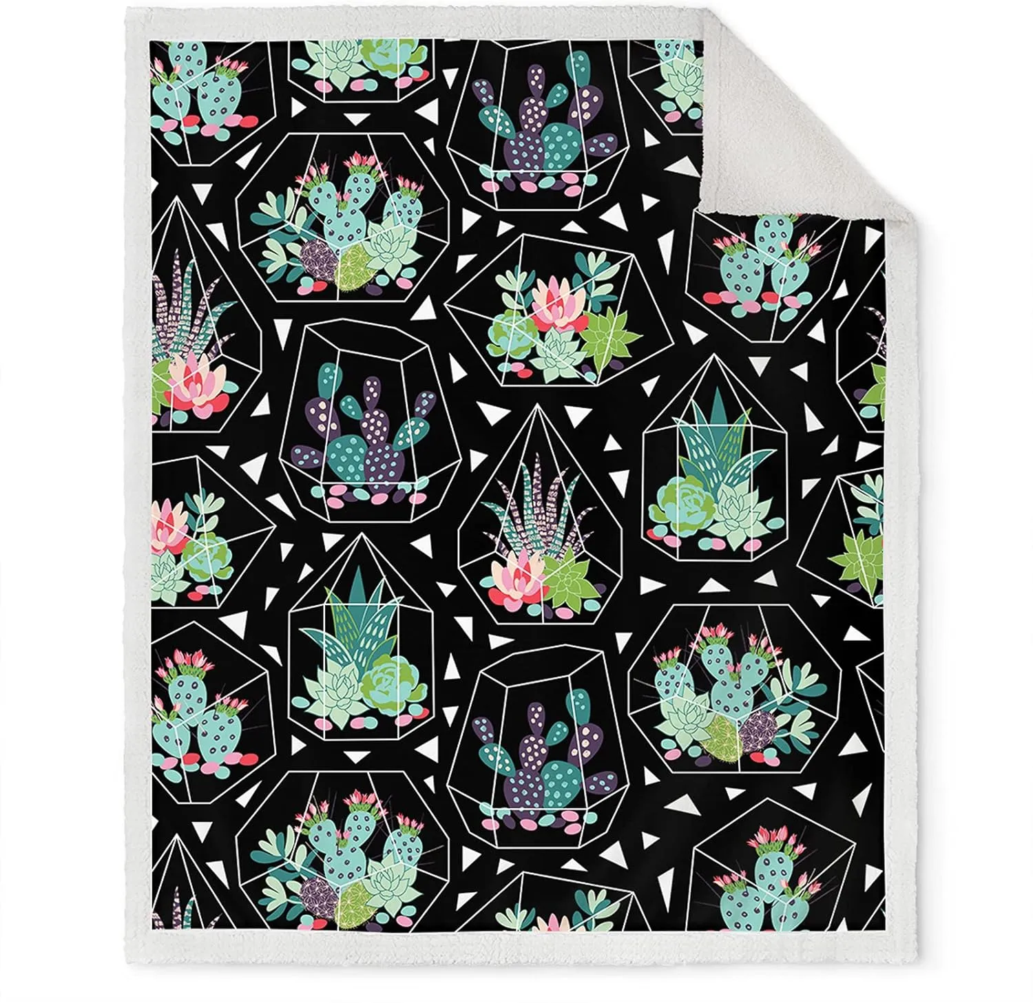 Jekeno Cactus Succulent Gifts for Women - Presents Ideas for Wife Mom Kids Teen Adults Birthday Christmas Valentines Room Decor Soft Cozy Fluffy Sherpa Throw for Sofa Chair Bed 50"x60"