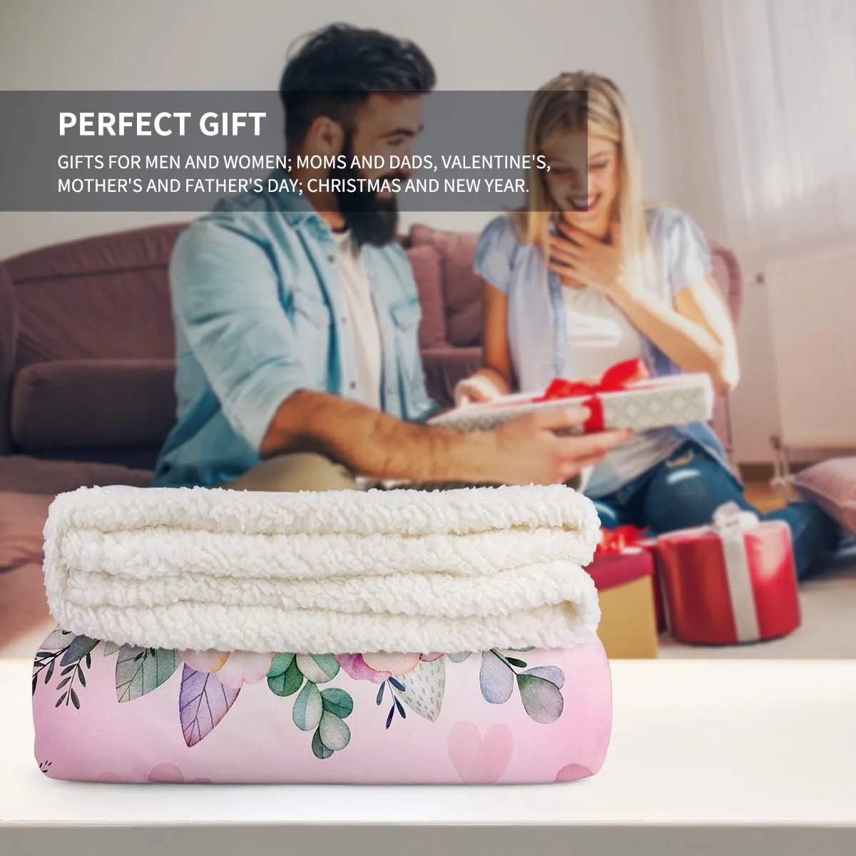Jekeno Cactus Succulent Gifts for Women - Presents Ideas for Wife Mom Kids Teen Adults Birthday Christmas Valentines Room Decor Soft Cozy Fluffy Sherpa Throw for Sofa Chair Bed 50"x60"