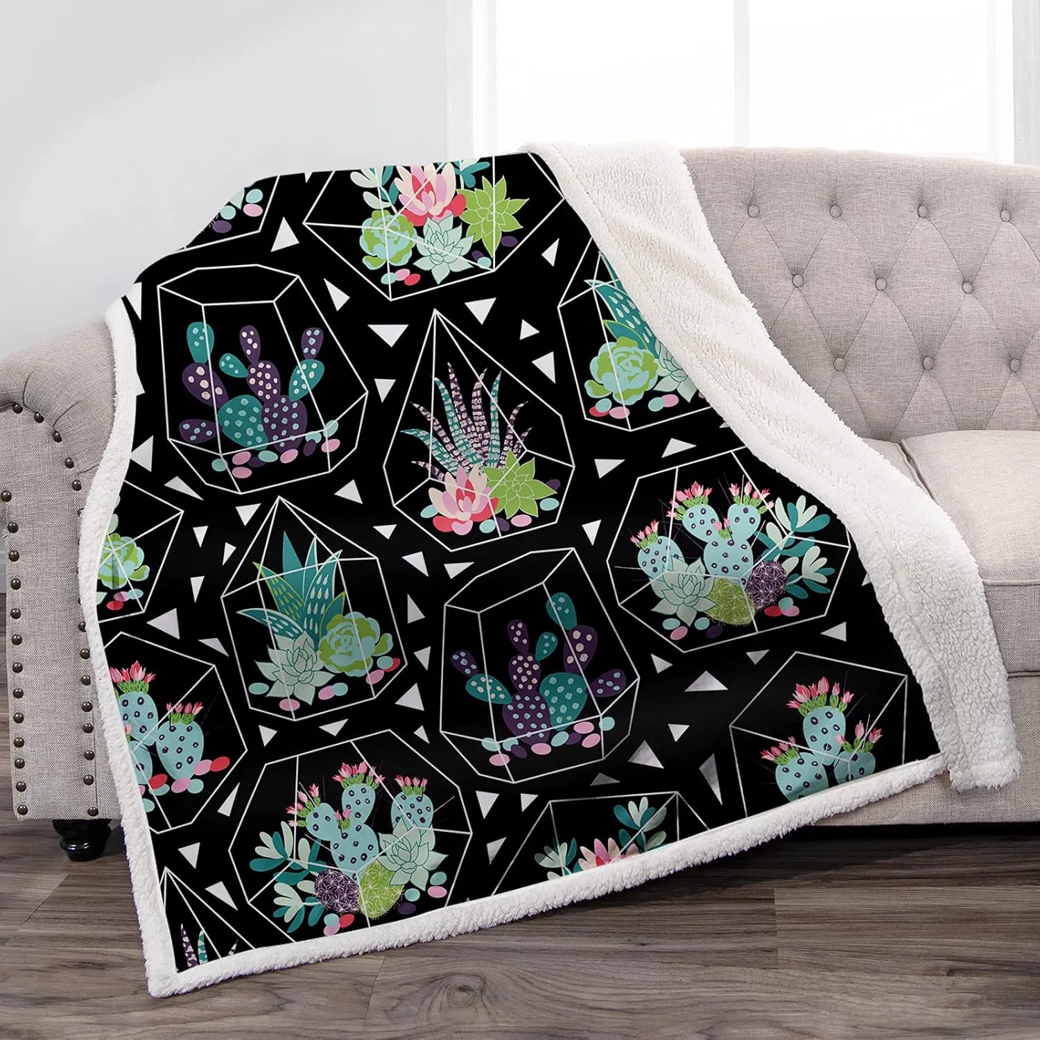 Jekeno Cactus Succulent Gifts for Women - Presents Ideas for Wife Mom Kids Teen Adults Birthday Christmas Valentines Room Decor Soft Cozy Fluffy Sherpa Throw for Sofa Chair Bed 50"x60"