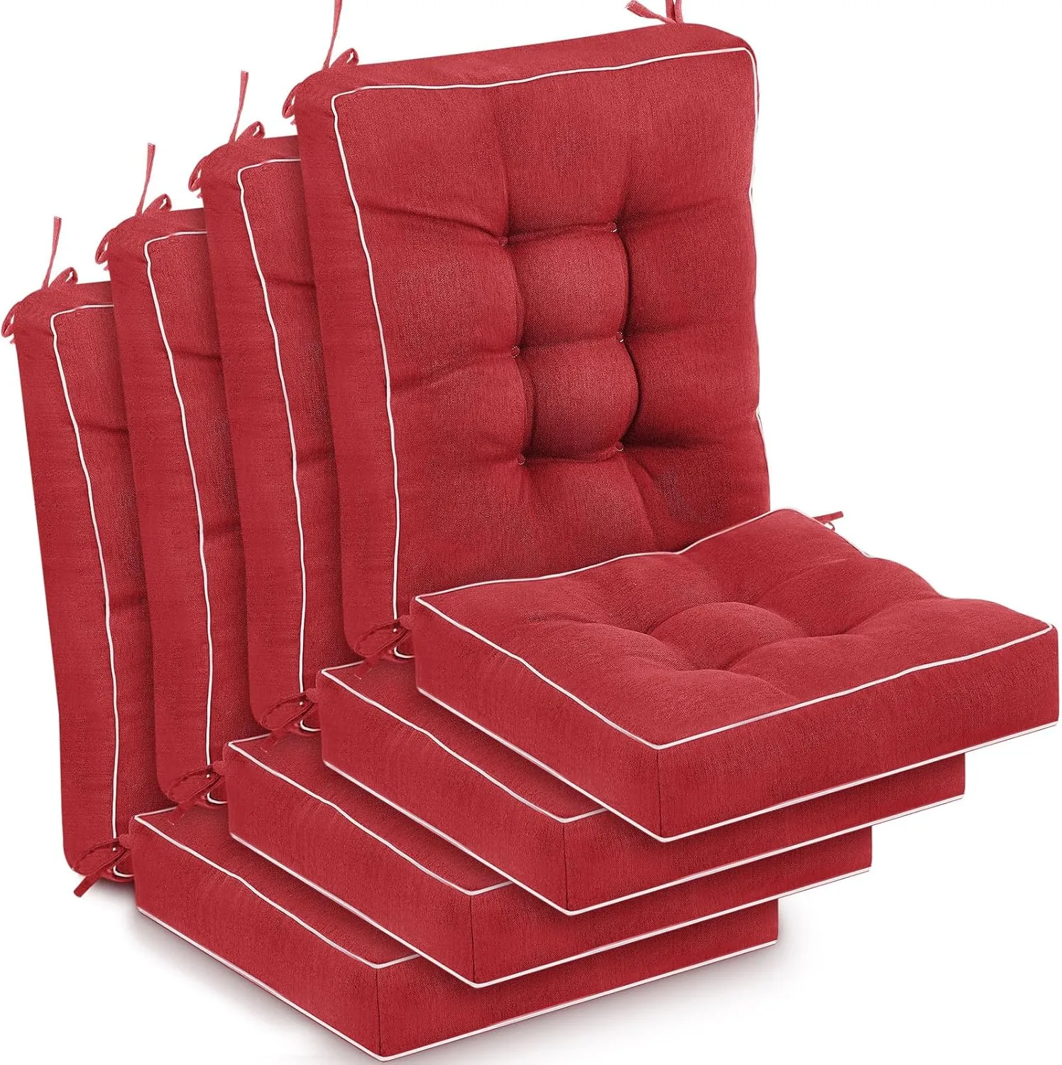 Juexica 4 Sets Outdoor Patio Cushions High Back Outdoor Chair Cushions Rocking Chair Cushion Waterproof Indoor Patio Fastness Chair Pads with Ties for Seasonal Indoor Home Office (Red)