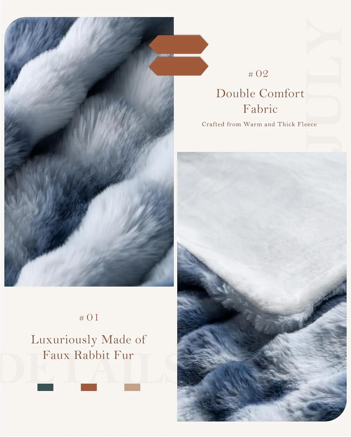 JULY Luxury Soft Faux Fur Throw Blanket for Couch, Cozy Bubble Fleece blanket for Bed, Reversible Plush Warm Fleece Fluffy Blanket for Sofa, Mother's Day Cozy Gifts, 50" x 60", Tie-dye Blue, TD-BE5060