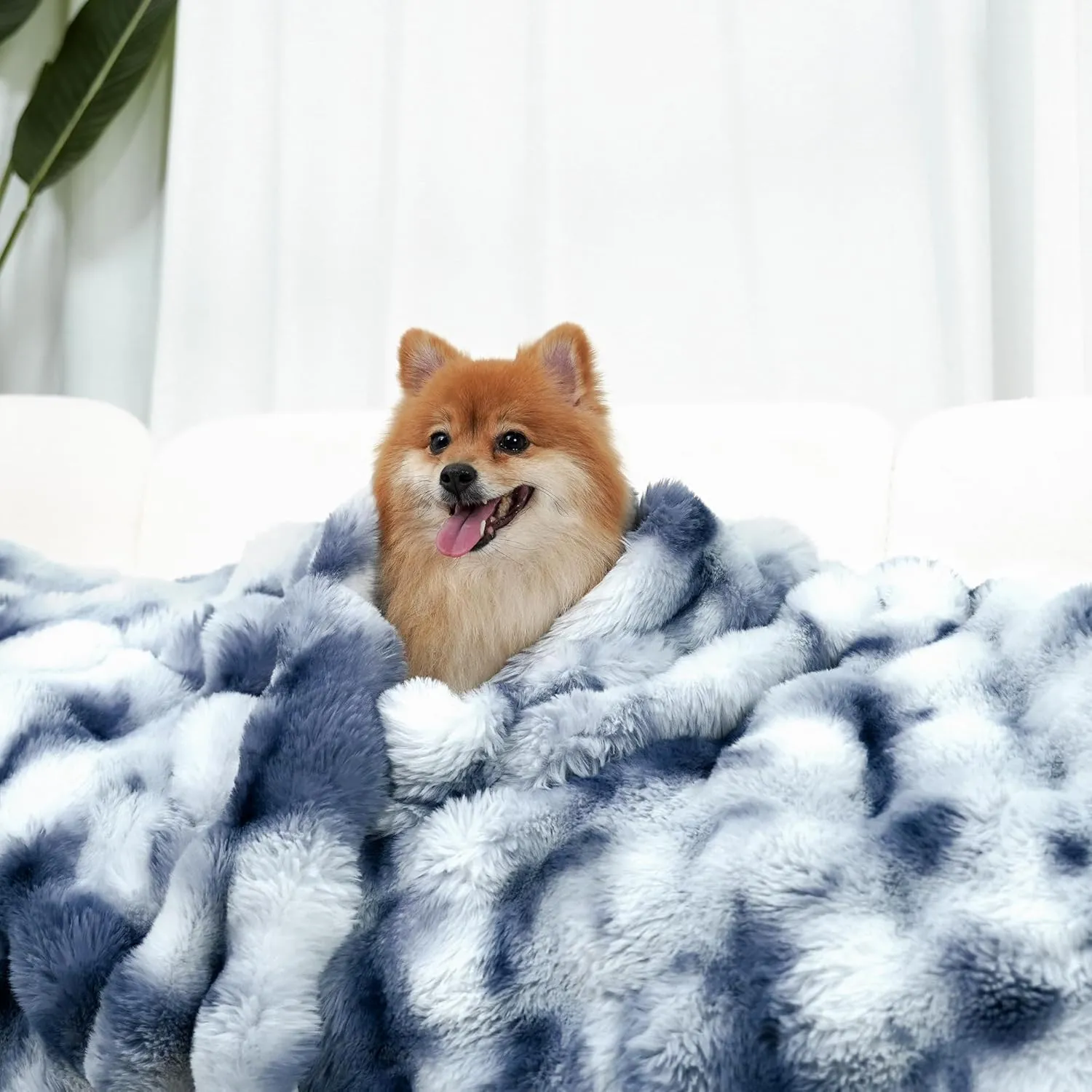 JULY Luxury Soft Faux Fur Throw Blanket for Couch, Cozy Bubble Fleece blanket for Bed, Reversible Plush Warm Fleece Fluffy Blanket for Sofa, Mother's Day Cozy Gifts, 50" x 60", Tie-dye Blue, TD-BE5060