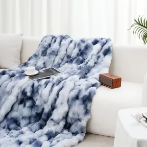 JULY Luxury Soft Faux Fur Throw Blanket for Couch, Cozy Bubble Fleece blanket for Bed, Reversible Plush Warm Fleece Fluffy Blanket for Sofa, Mother's Day Cozy Gifts, 50" x 60", Tie-dye Blue, TD-BE5060