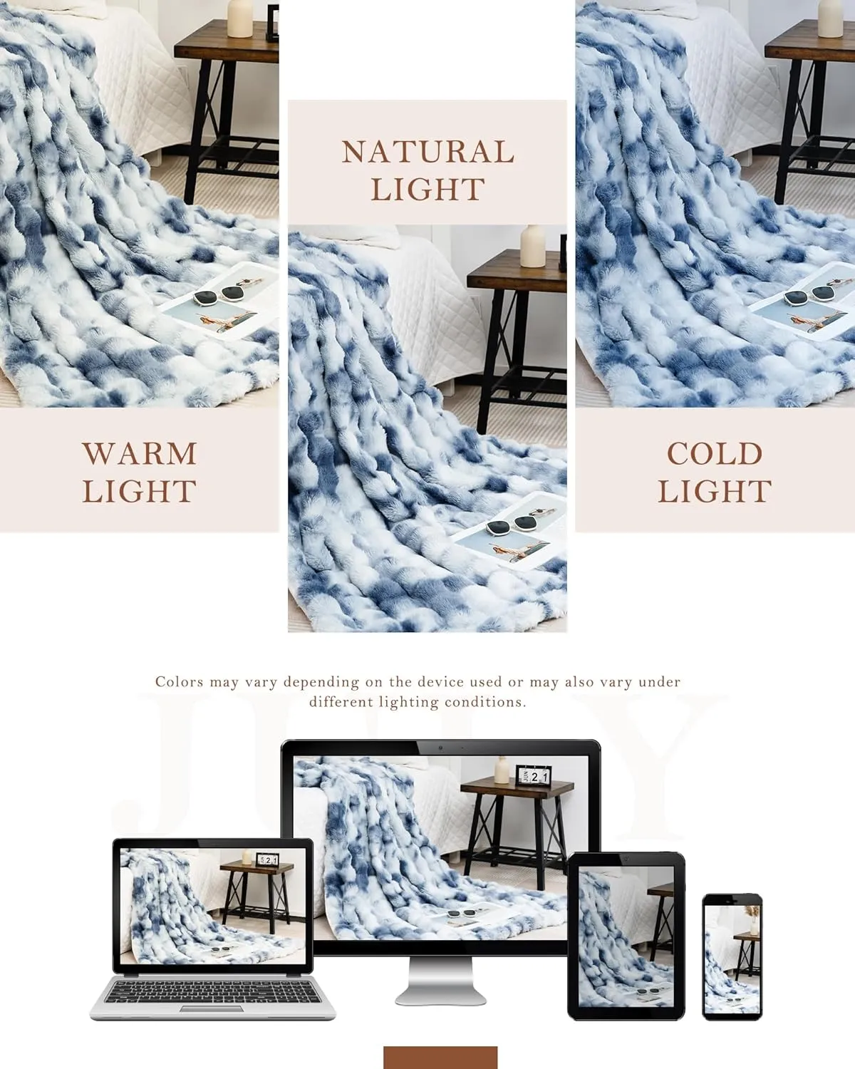 JULY Luxury Soft Faux Fur Throw Blanket for Couch, Cozy Bubble Fleece blanket for Bed, Reversible Plush Warm Fleece Fluffy Blanket for Sofa, Mother's Day Cozy Gifts, 50" x 60", Tie-dye Blue, TD-BE5060
