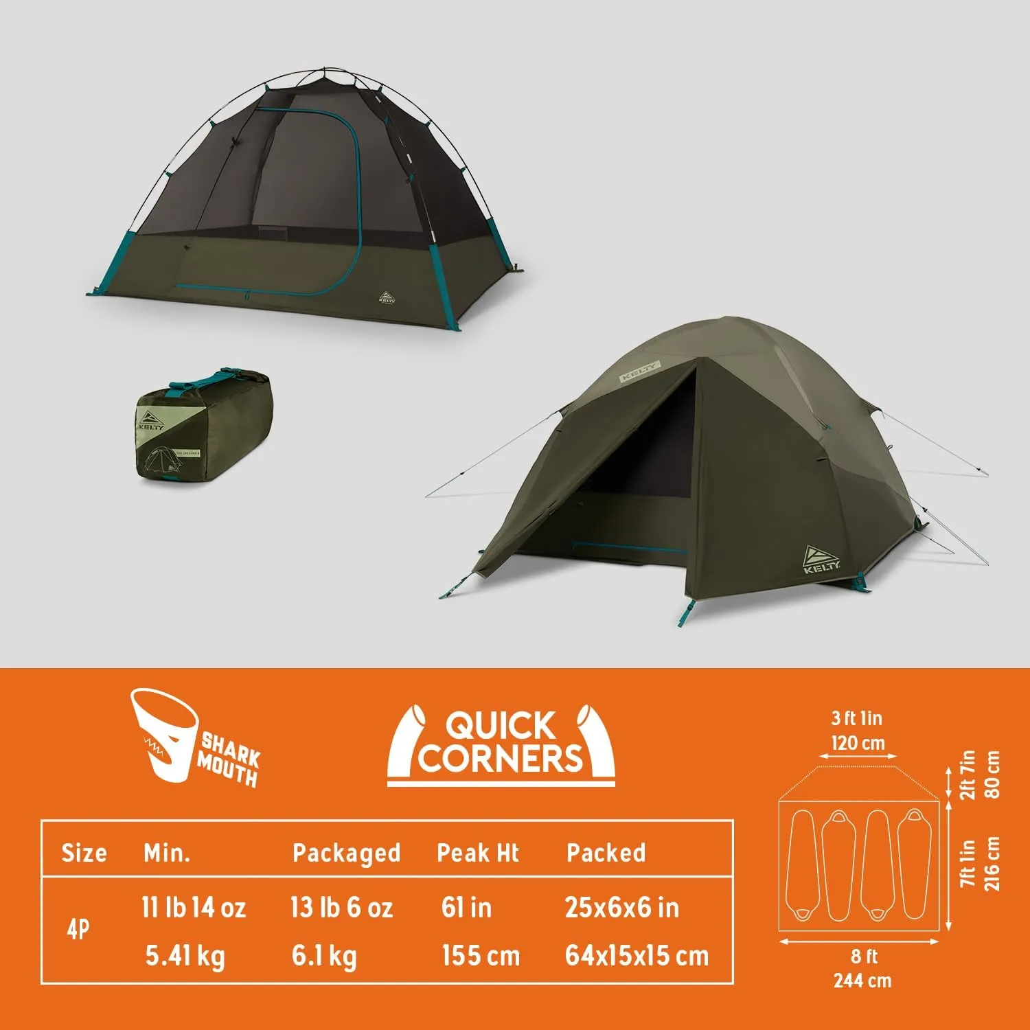 Kelty Daydreamer 4P   6P Camping Tent, Blackout Fabric, Interior Light Diffusing Gear Loft, Standing Height, PFAS Free