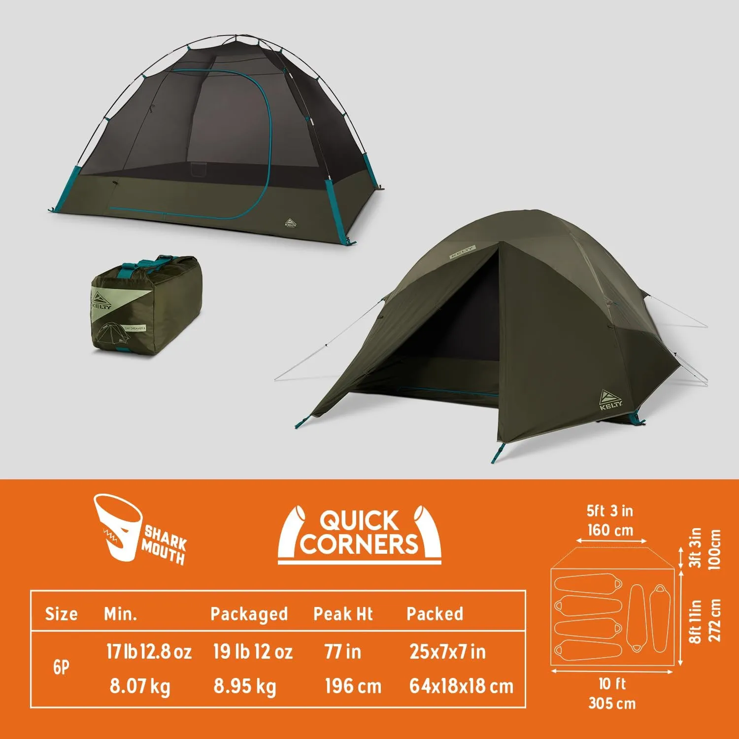 Kelty Daydreamer 4P   6P Camping Tent, Blackout Fabric, Interior Light Diffusing Gear Loft, Standing Height, PFAS Free
