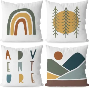KEUSPI Classroom Moving Mountains Decor Kids Decorative Throw Pillow Covers18×18, Adventure Camping Decor Rainbow Sun Mountain Pillow Cover, Kids Pillows for Playroom Nursery Decor Set of 4