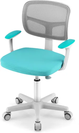 Kids Desk Chair, Ergonomic Kids Swivel Study Chair with Lumbar Support, Breathable Mesh & Universal Wheels, Height Adjustable Kids Computer Chair for Boys & Girls (Cyan)