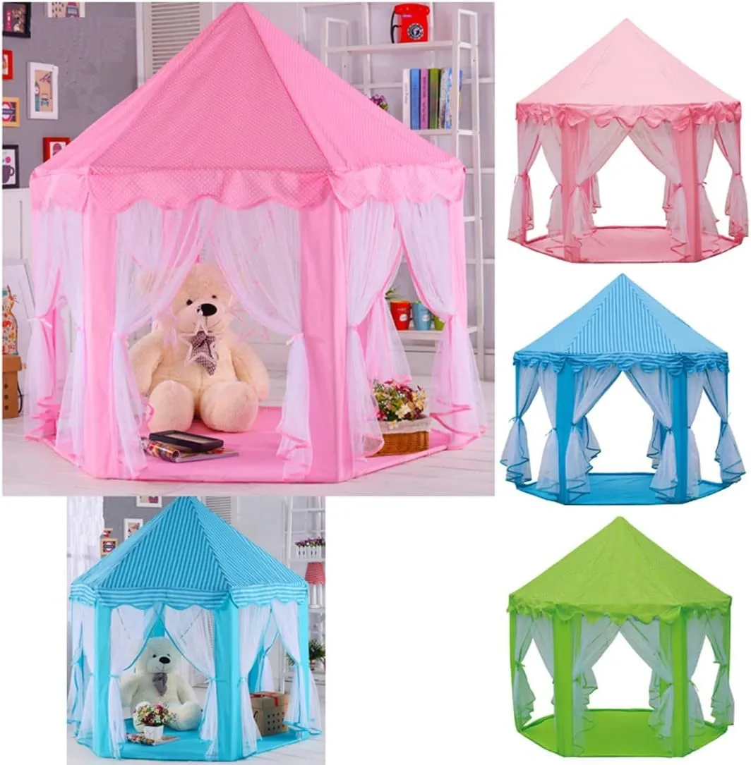 Kids Folding Fairy Hexagon Princess Castle Playhouse Teepee Play Tents with Net for Indoor Outdoor,Easy Set Up,Convenient Storage