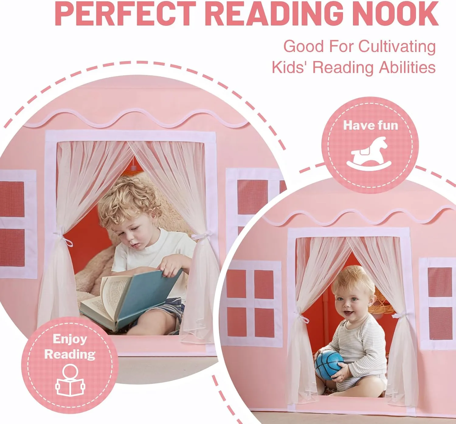 Kids Play Tent Indoor: with Mat, Tassel Garland, Star Lights - Pink Girl Tent Playhouse for Toddlers Kids Toys for Boy Girl Birthday Gift for Kids