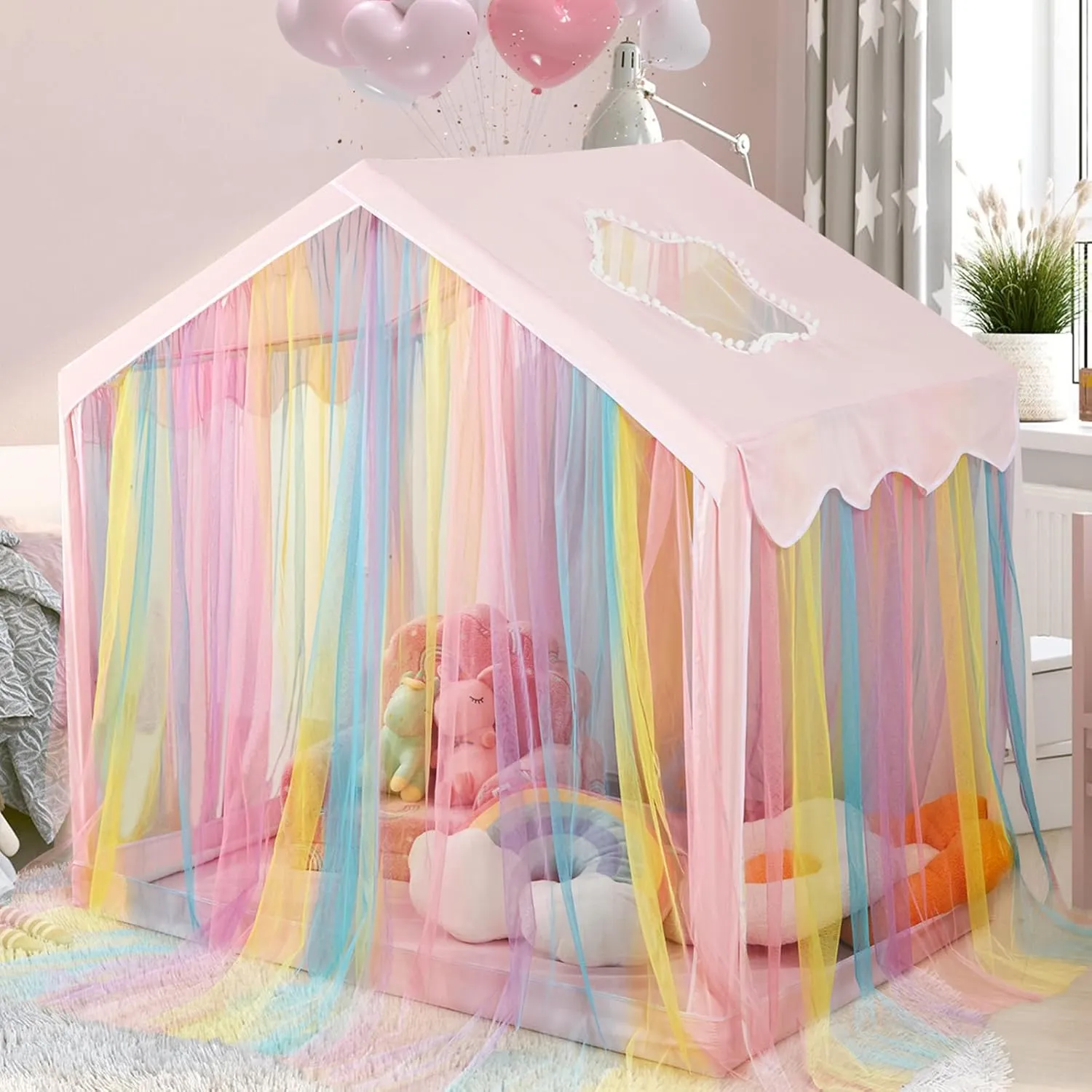 Kids Play Tent with Star-Shaped Window, Indoor Play Tents for Toddlers 1-3, Playhouse Tent for Girls & Boys, Children's Tent with Breathable Netting (Pink)