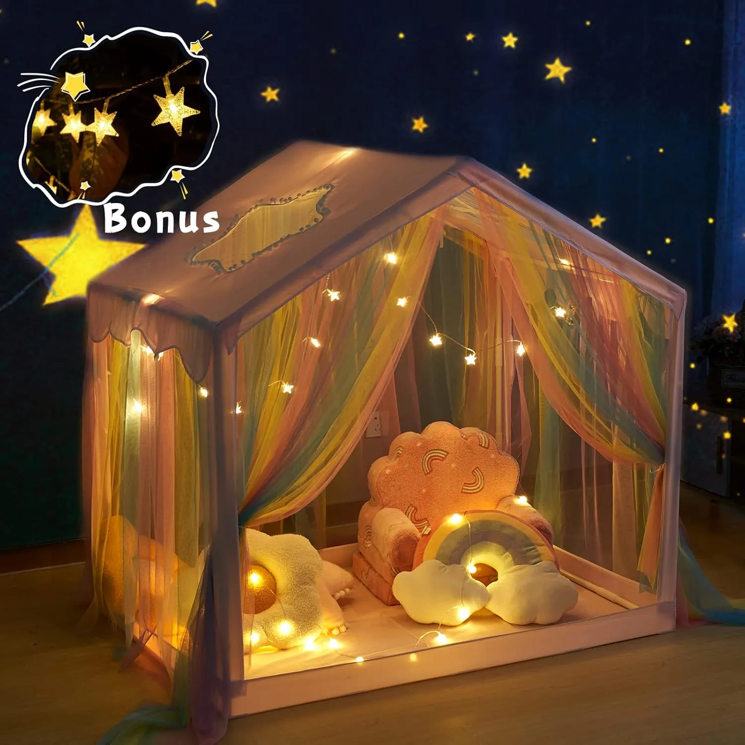Kids Play Tent with Star-Shaped Window, Indoor Play Tents for Toddlers 1-3, Playhouse Tent for Girls & Boys, Children's Tent with Breathable Netting (Pink)