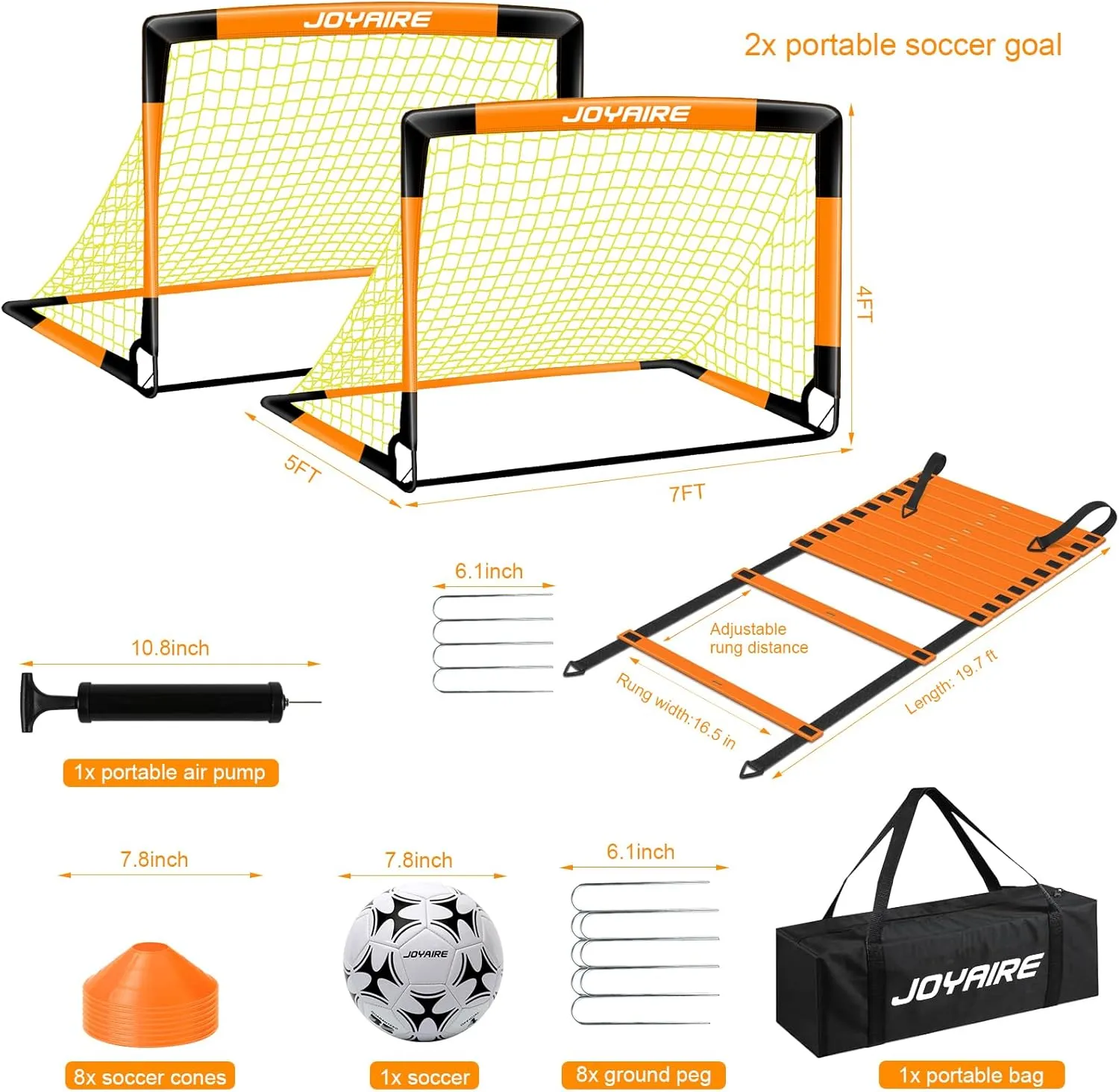 Kids Soccer Goals for Backyard Set, Portable Toddler Soccer Goal 2 of 4x3 ft, 6x4 ft, 7x5 ft, Soccer Training Equipment, Pop Up Soccer Net Kit with Size 4 Soccer Ball, Youth Games, Outdoor Sports Play