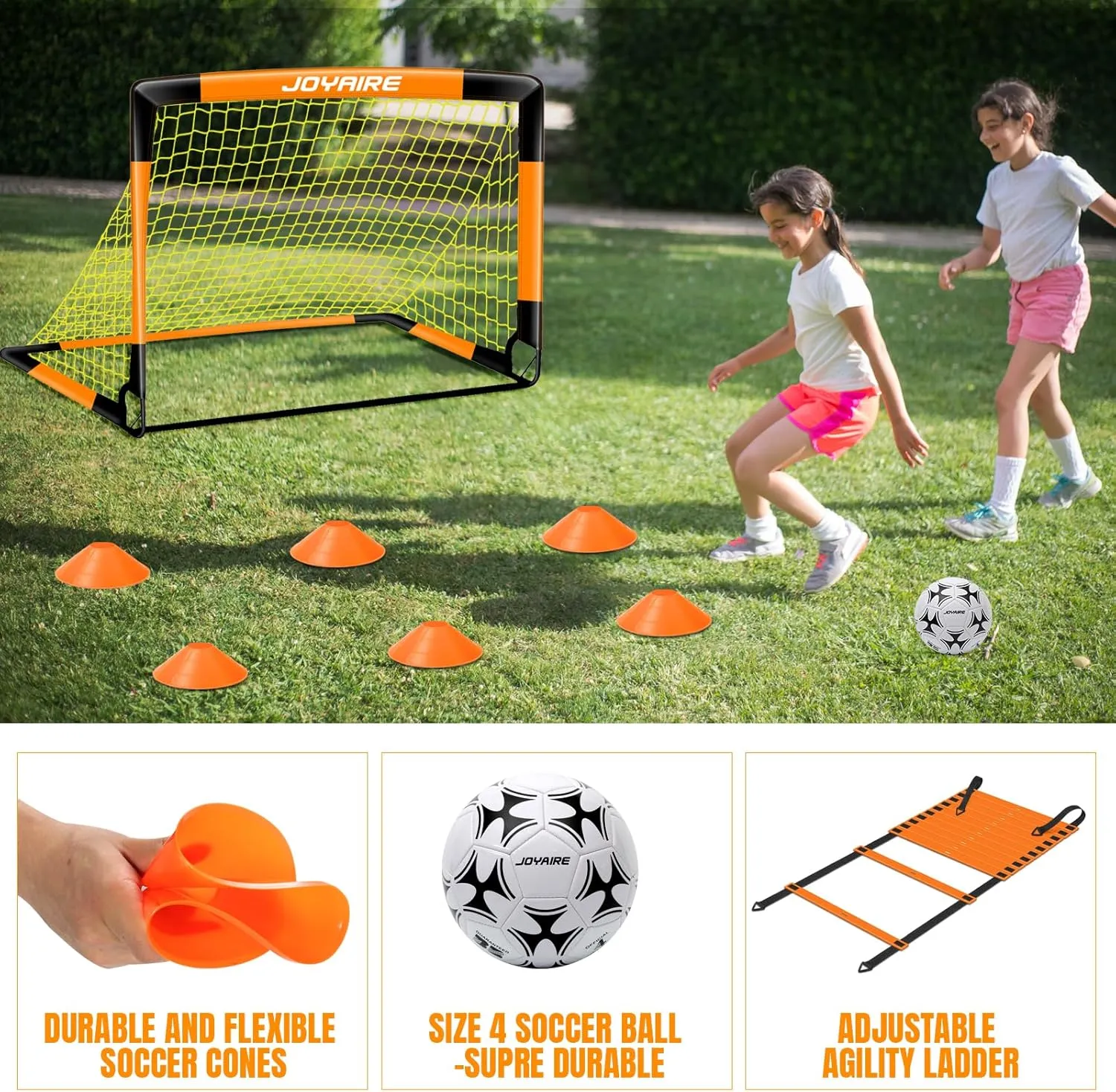 Kids Soccer Goals for Backyard Set, Portable Toddler Soccer Goal 2 of 4x3 ft, 6x4 ft, 7x5 ft, Soccer Training Equipment, Pop Up Soccer Net Kit with Size 4 Soccer Ball, Youth Games, Outdoor Sports Play