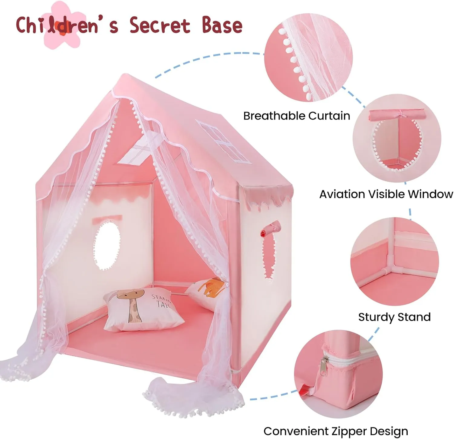 Kids Tent Play Tents for Toddler Children Indoor and Outdoor Large Pink Girls Princess Playhouse Castle with Windows Kids Room Furniture 47" L × 40" W × 52" H