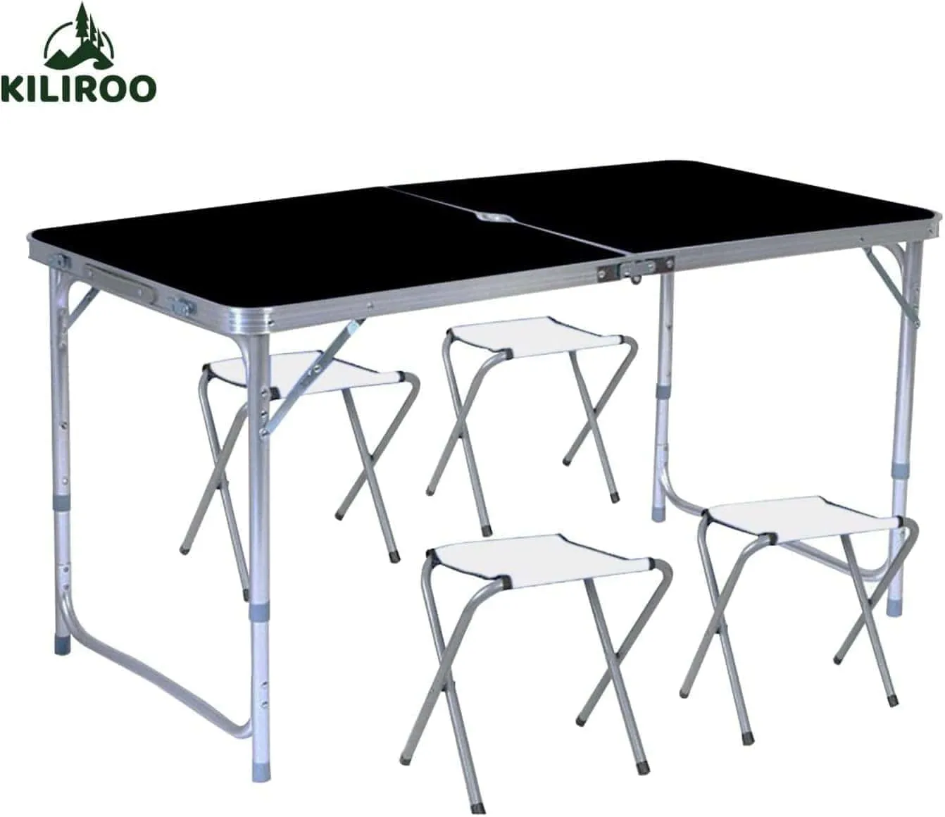 KILIROO 120cm Black Camping Table with 4 Chairs