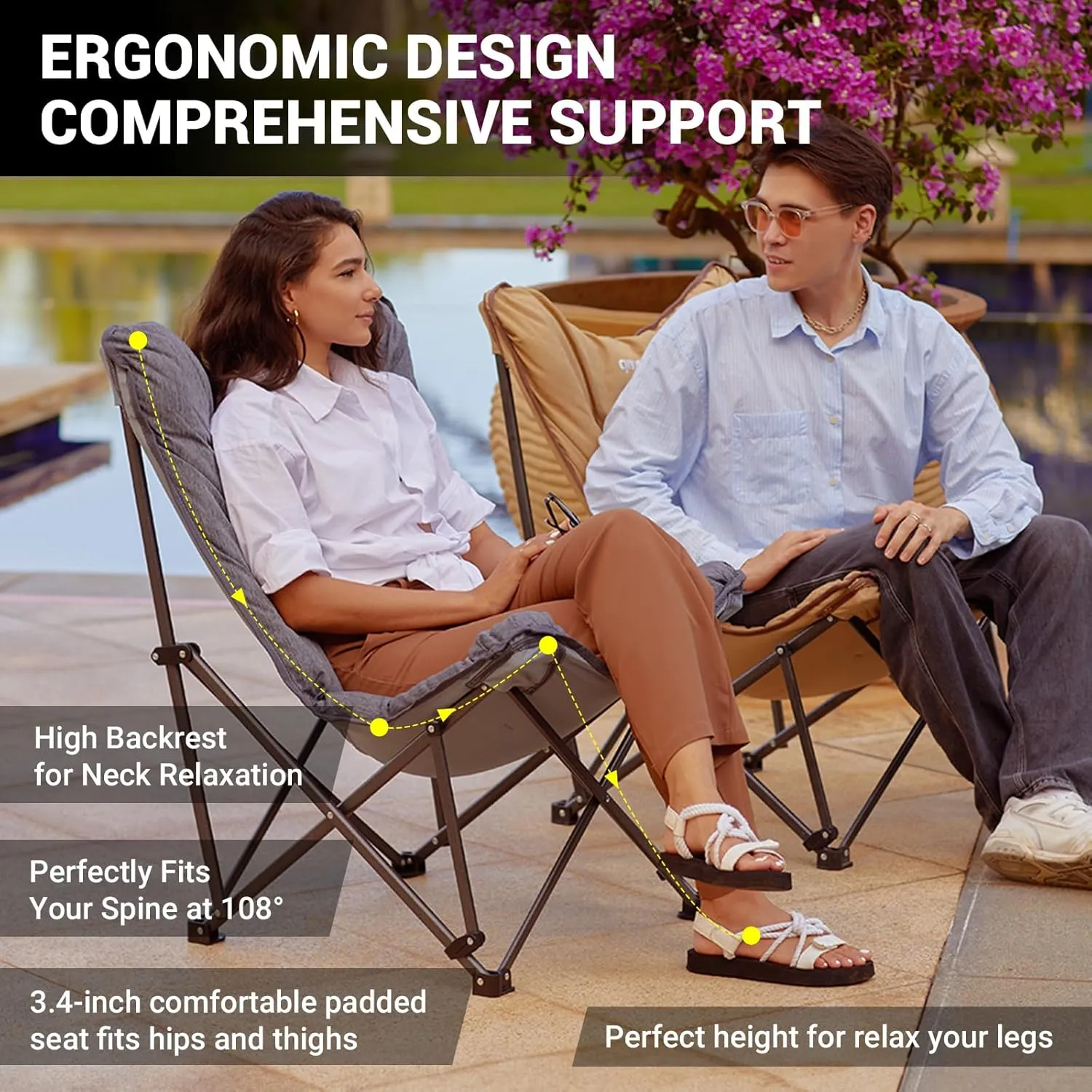 KingCamp Butterfly Chair, Oversized Thick Padded Comfy Camping Chairs Portable Folding Chair 400lbs Heavy Duty Seat with High Backrest & Carry Bag for Outdoor Indoor Patio Lawn Home Living Bed Room