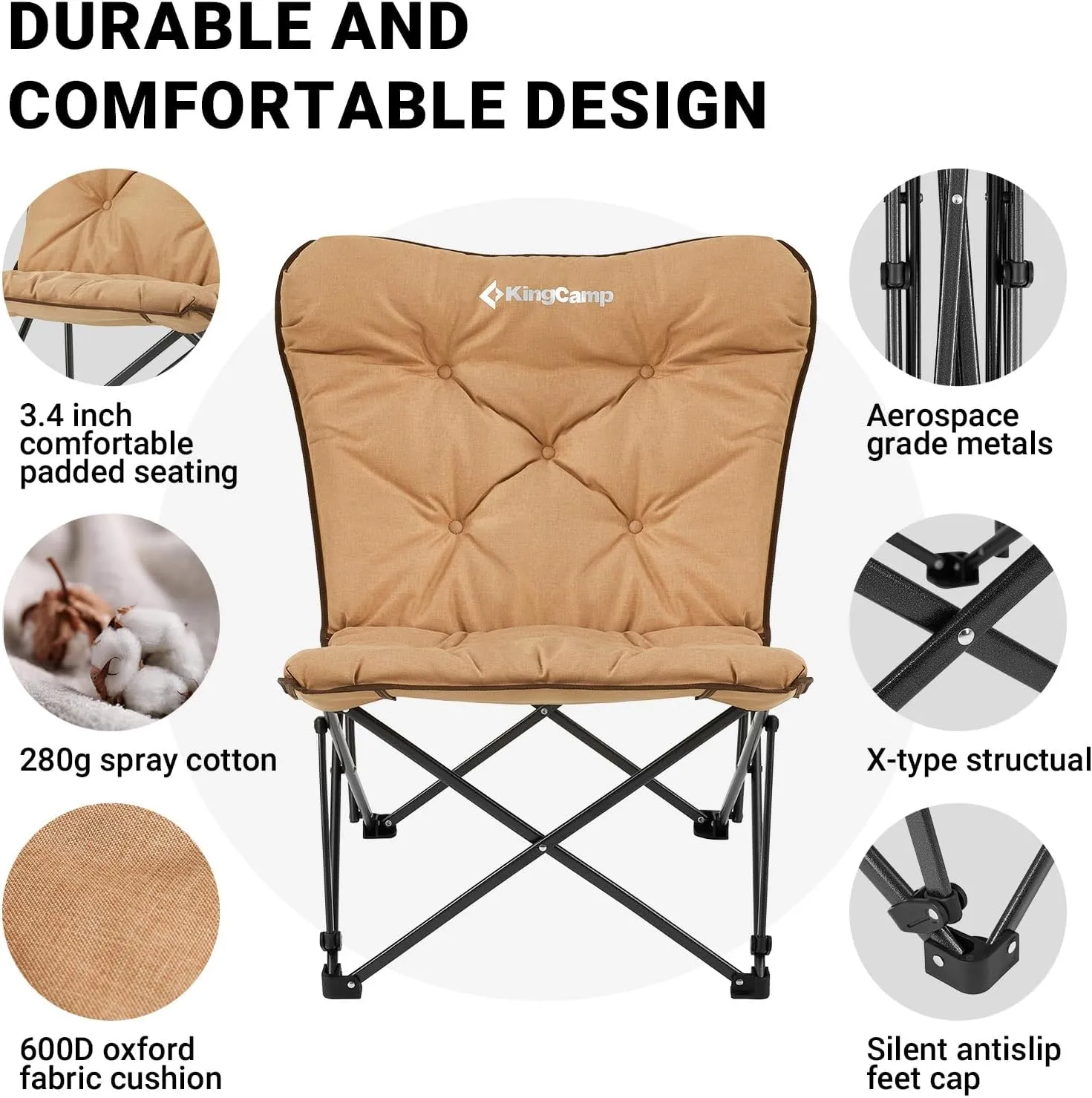 KingCamp Butterfly Chair, Oversized Thick Padded Comfy Camping Chairs Portable Folding Chair 400lbs Heavy Duty Seat with High Backrest & Carry Bag for Outdoor Indoor Patio Lawn Home Living Bed Room