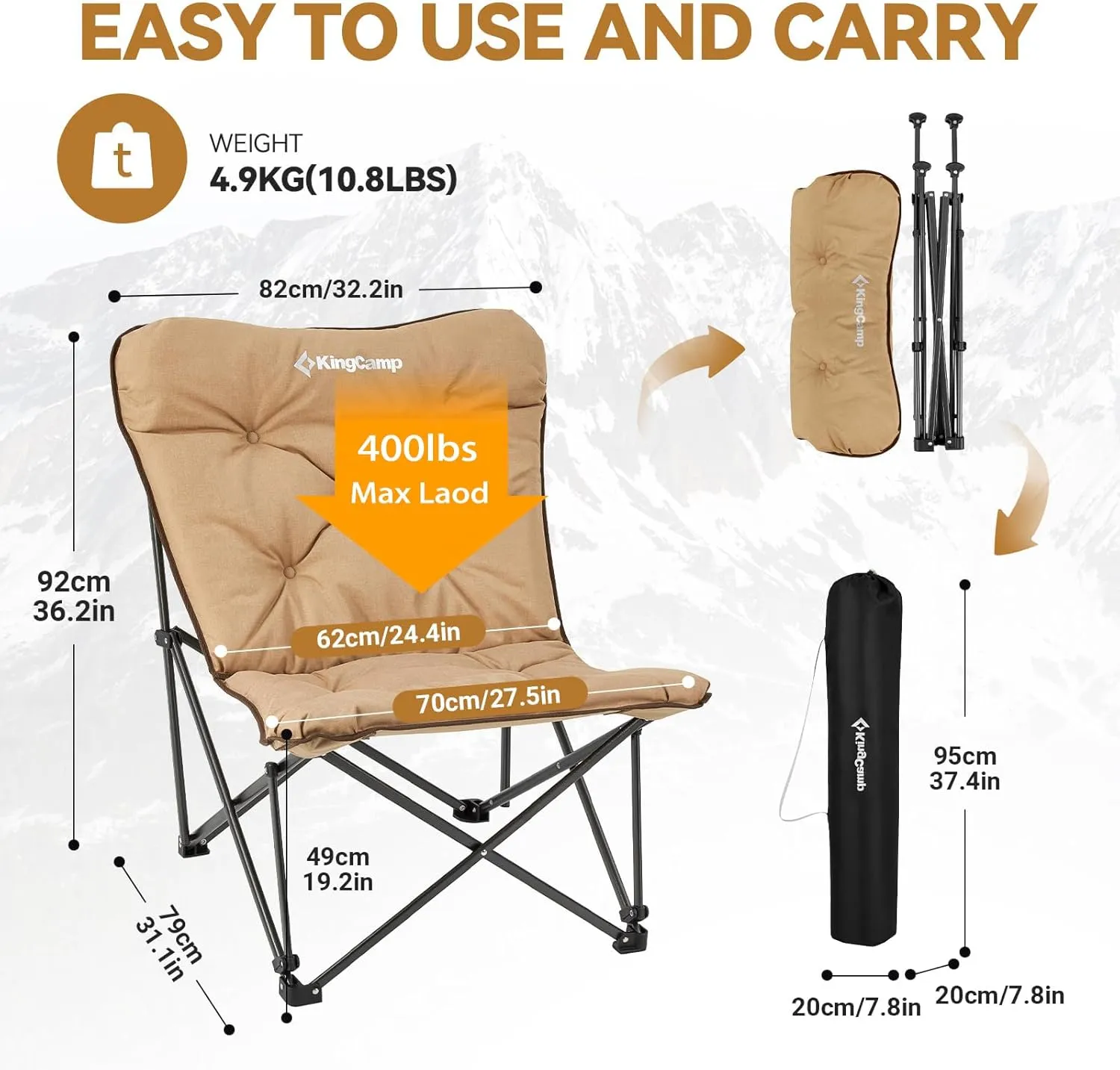 KingCamp Butterfly Chair, Oversized Thick Padded Comfy Camping Chairs Portable Folding Chair 400lbs Heavy Duty Seat with High Backrest & Carry Bag for Outdoor Indoor Patio Lawn Home Living Bed Room