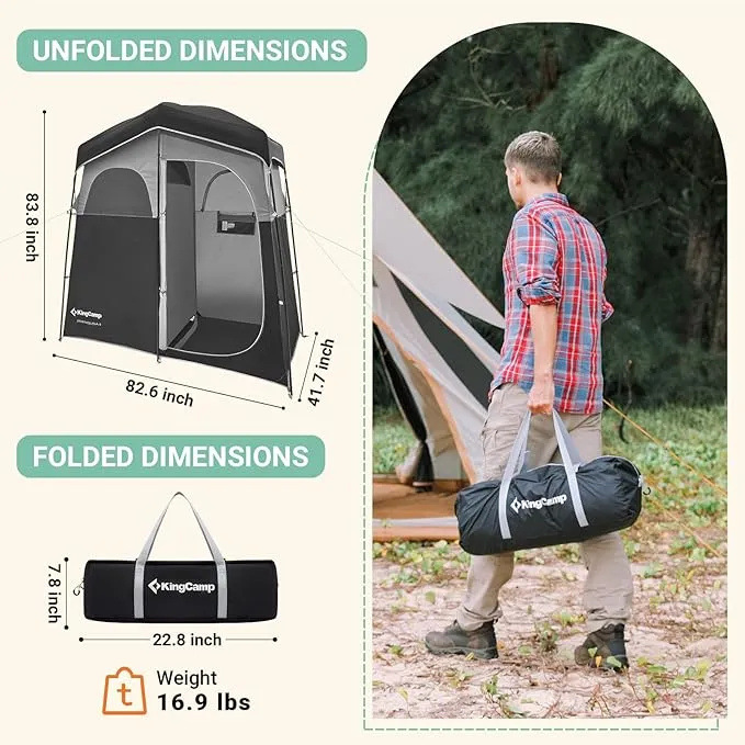 KingCamp Portable Shower Tent for Camping, Oversized Shower Privacy Tent Kit, Outdoor Changing Tent Dressing Tent for Backpacking Hiking