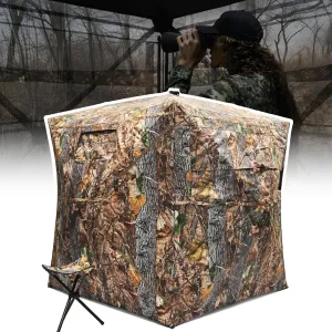 KNINE OUTDOORS Hunting Blind With Chair, 2-3 Person Pop Up Ground Blind, 270 Degree Portable Resilient Tent for Deer & Turkey Hunting