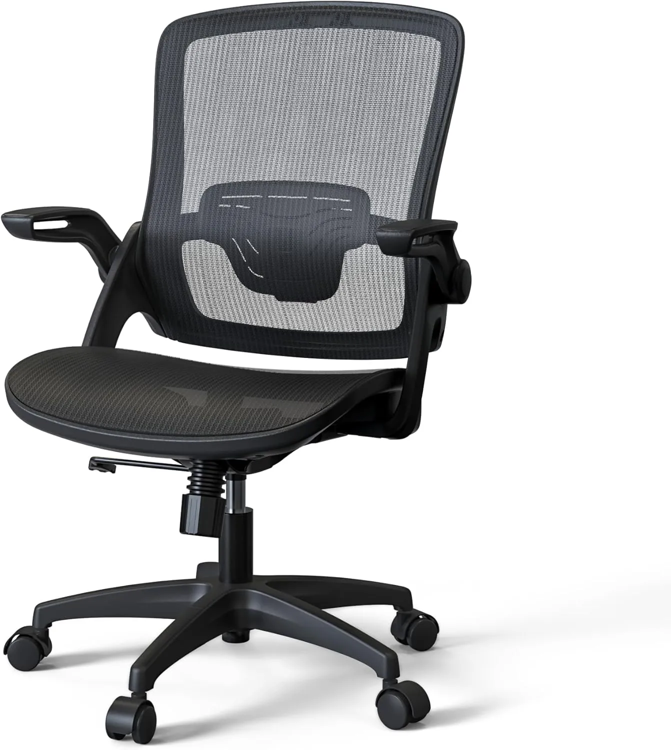 KOLLIEE Mesh Home Office Chair Ergonomic Swivel Office Desk Chair with Adjustable Lumbar Support Black Comfortable Computer Chair with Flip up Arms
