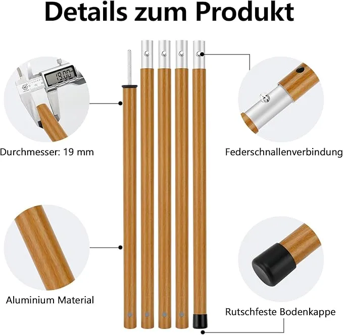 KOMCLUB Telescoping Tent Poles Tarp Poles 5-Section Adjustable Aluminum Rods for Tent Fly and Tarps Lightweight Replacement Adjustable Tent Poles for Outdoor Sport Camping 78Inch