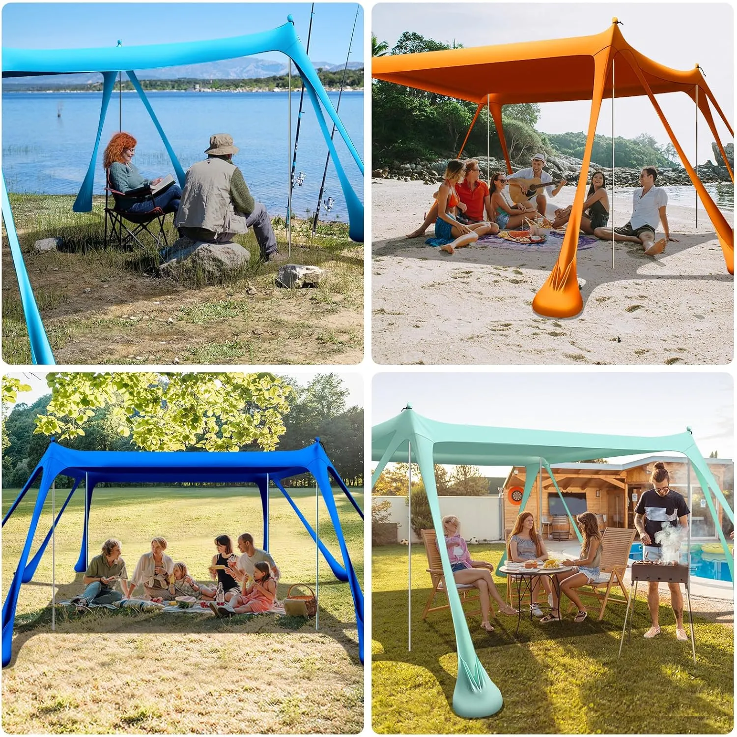 Large Beach Tent Canopy Pop Up Shade 10x10ft Sun Shelter Portable with UPF50  UV Protection 8 Sandbags 4 Aluminum Poles 2 Sand Shovel Ground Pegs Carrying Bag for Outdoor Camping Fishing Yard Picnics