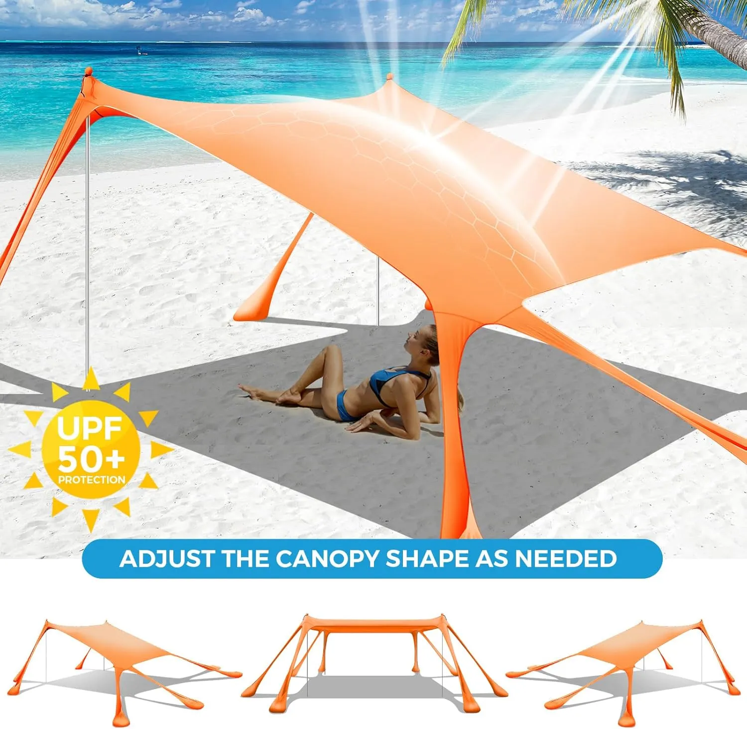 Large Beach Tent Canopy Pop Up Shade 10x10ft Sun Shelter Portable with UPF50  UV Protection 8 Sandbags 4 Aluminum Poles 2 Sand Shovel Ground Pegs Carrying Bag for Outdoor Camping Fishing Yard Picnics