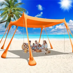 Large Beach Tent Canopy Pop Up Shade 10x10ft Sun Shelter Portable with UPF50  UV Protection 8 Sandbags 4 Aluminum Poles 2 Sand Shovel Ground Pegs Carrying Bag for Outdoor Camping Fishing Yard Picnics