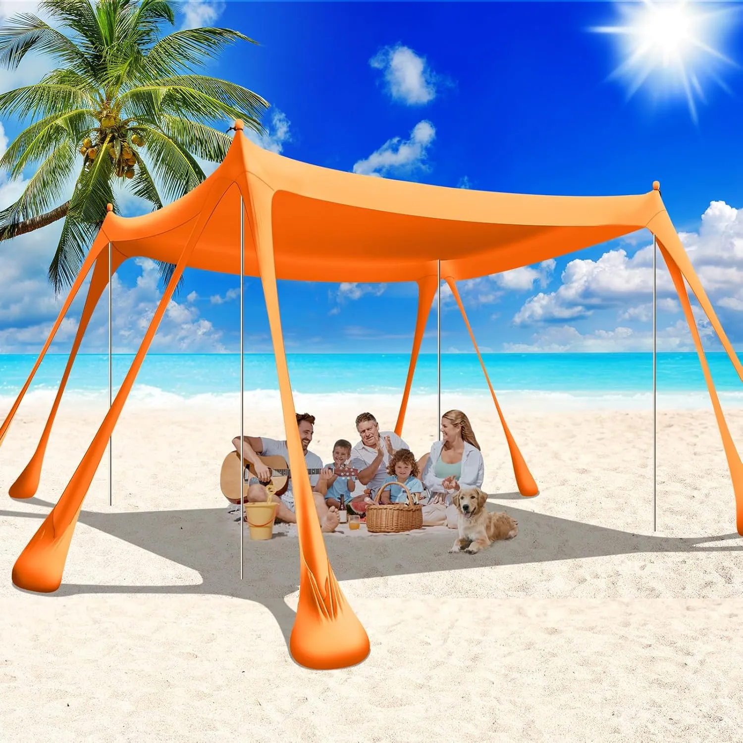 Large Beach Tent Canopy Pop Up Shade 10x10ft Sun Shelter Portable with UPF50  UV Protection 8 Sandbags 4 Aluminum Poles 2 Sand Shovel Ground Pegs Carrying Bag for Outdoor Camping Fishing Yard Picnics