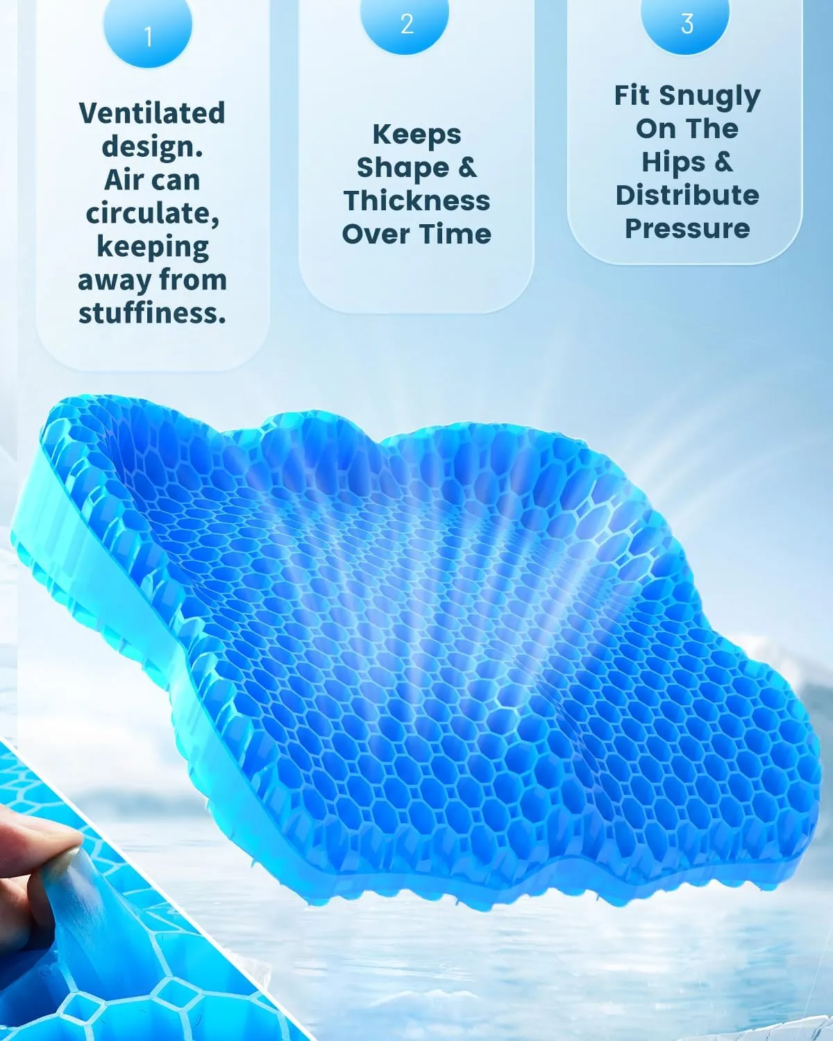Large Gel Seat Cushion - Perfect for Office Chair and Wheelchair - Strong Non-Glide Chair Pads - Desk Chair Car Seat Cushion Driving - Tailbone, Coccyx Sciatica Pain Relief - Washable Cover
