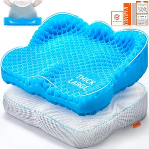 Large Gel Seat Cushion - Perfect for Office Chair and Wheelchair - Strong Non-Glide Chair Pads - Desk Chair Car Seat Cushion Driving - Tailbone, Coccyx Sciatica Pain Relief - Washable Cover