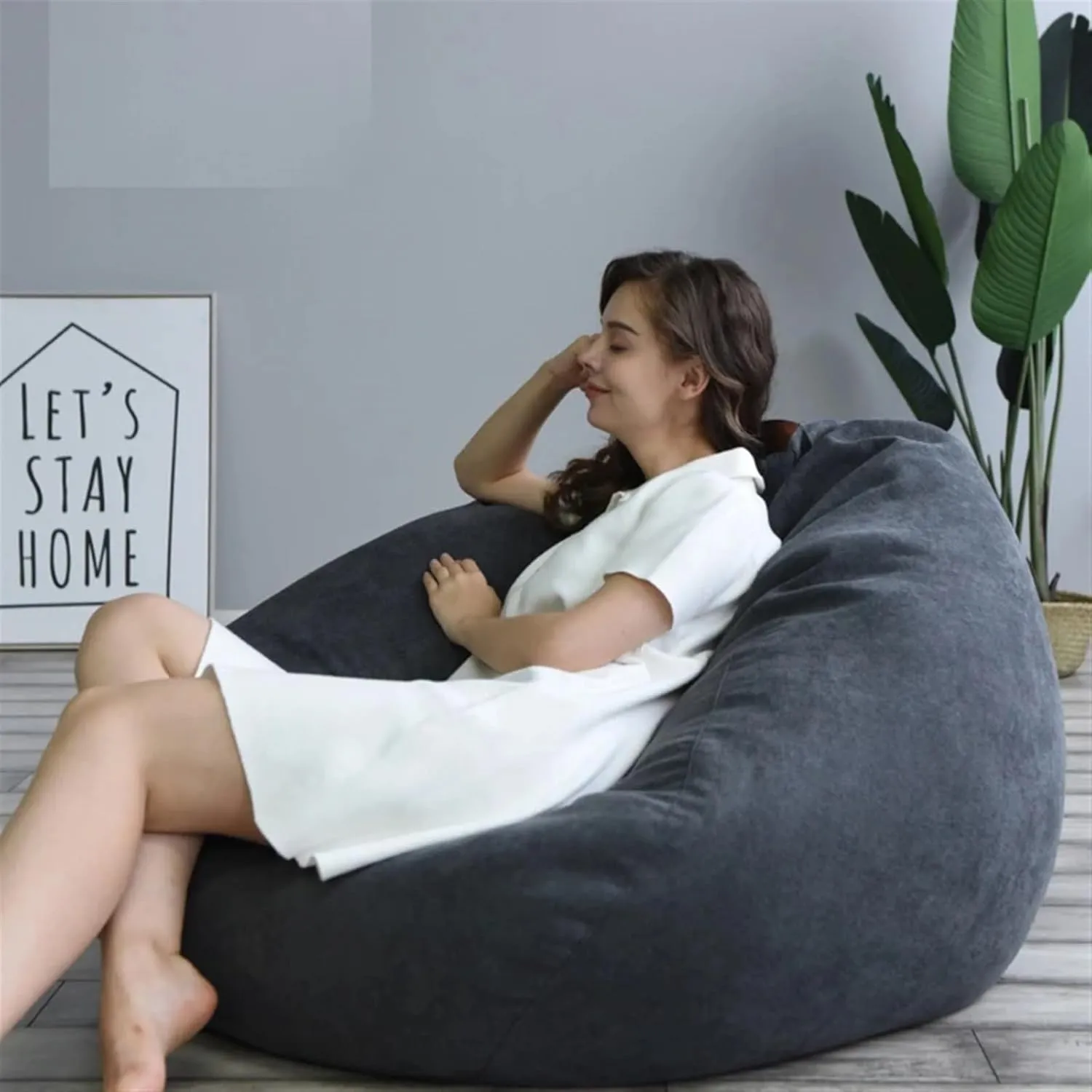 Large Small Lazy Sofa Cover Chairs Without Filler Linen Cloth Lounger Seat Bean Bag Pouf Puff Couch Tatami Living Room Bedroom (Color : Beige, Size : 100x120cm)