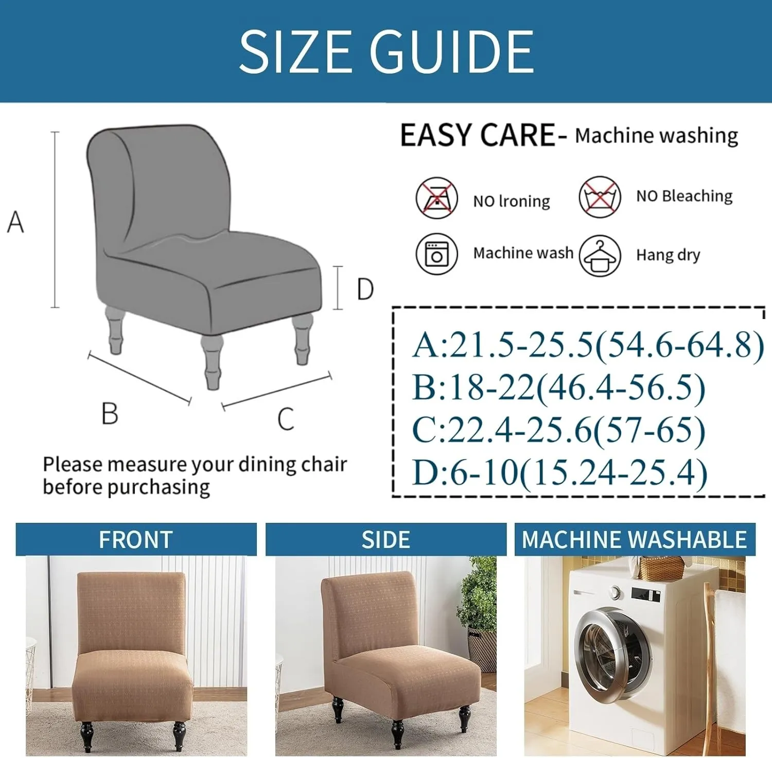 LavishCover Armless Accent Chairs Covers, Thick Armless Recliner Sofa Cover Stretchable, Removable Armless Chair Slipcover for Living Dining Room Hotel (Camel, 1pc)