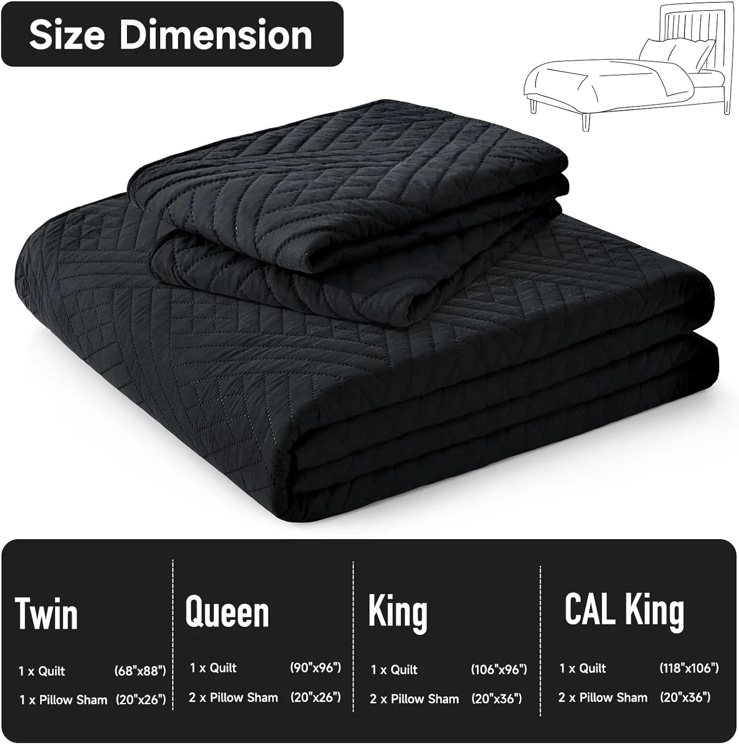 Lavsiry Black Quilt Queen Size with Striped Pattern, Lightweight Soft Summer Thin Microfiber Bedspread & Coverlet Bedding Set for All Seasons - 3 Piece(1 Quilt, 2 Pillow Shams)