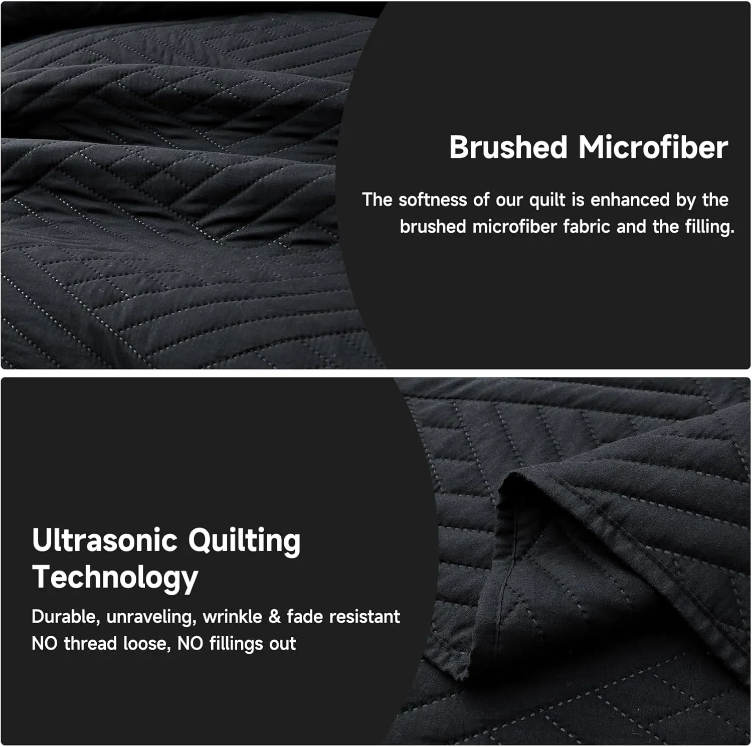 Lavsiry Black Quilt Queen Size with Striped Pattern, Lightweight Soft Summer Thin Microfiber Bedspread & Coverlet Bedding Set for All Seasons - 3 Piece(1 Quilt, 2 Pillow Shams)