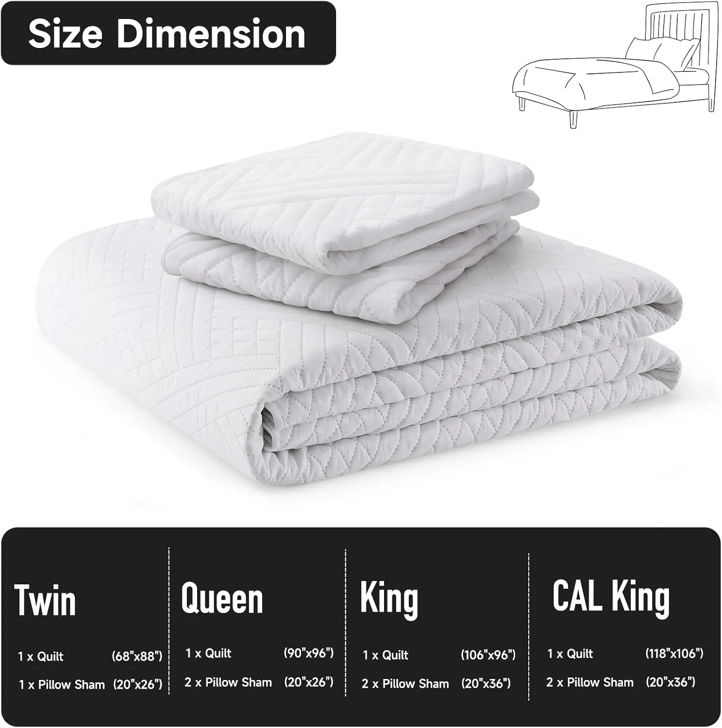 Lavsiry White Quilt Queen Size with Striped Pattern, Lightweight Soft Summer Thin Microfiber Bedspread & Coverlet Bedding Set for All Seasons - 3 Piece(1 Quilt, 2 Pillow Shams)