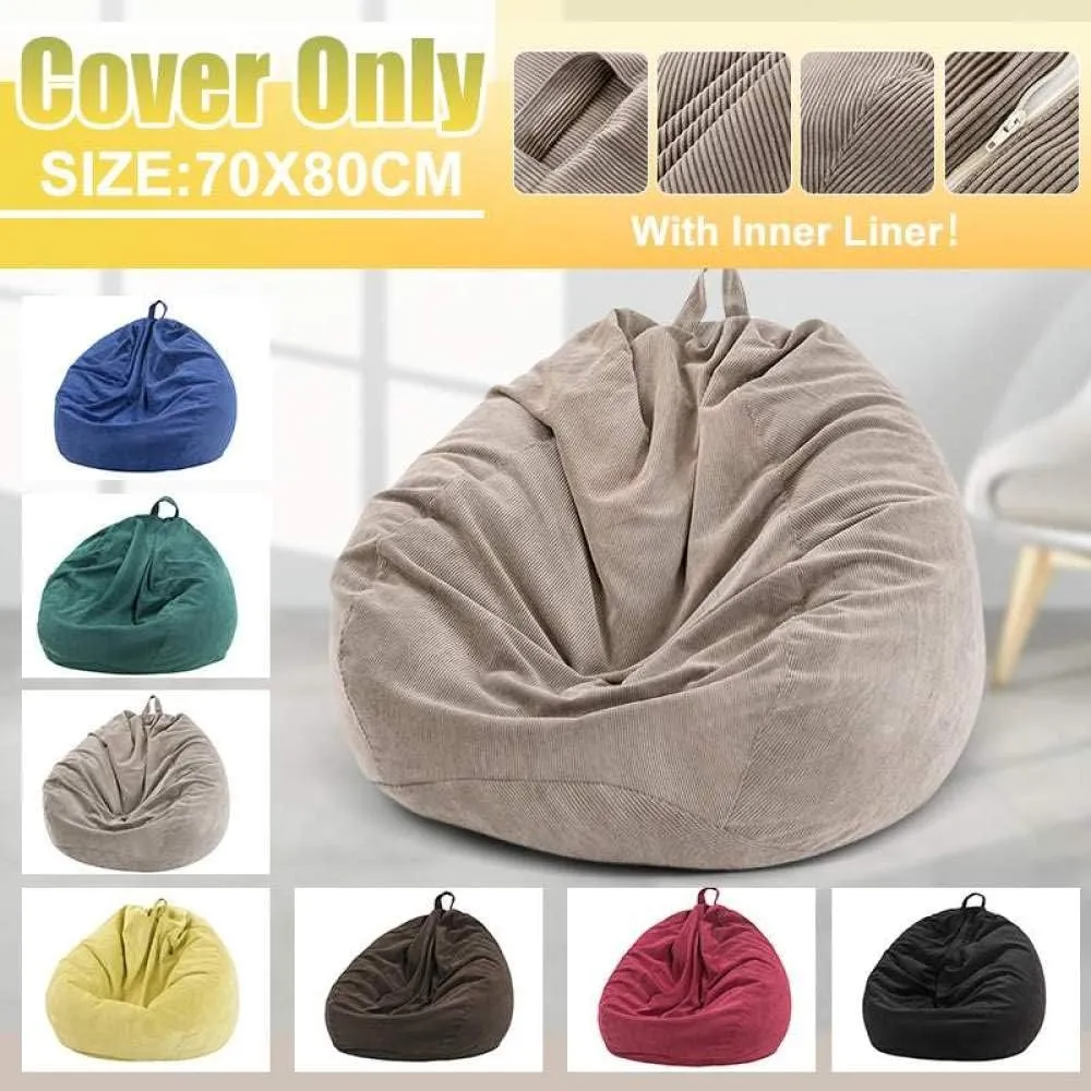 Lazy Sofa Cover Chair Cover with Inner Lining Warm Corduroy seat Lounger Bag Puff Sofa Tatami Living Room 70x80cm-brown_China
