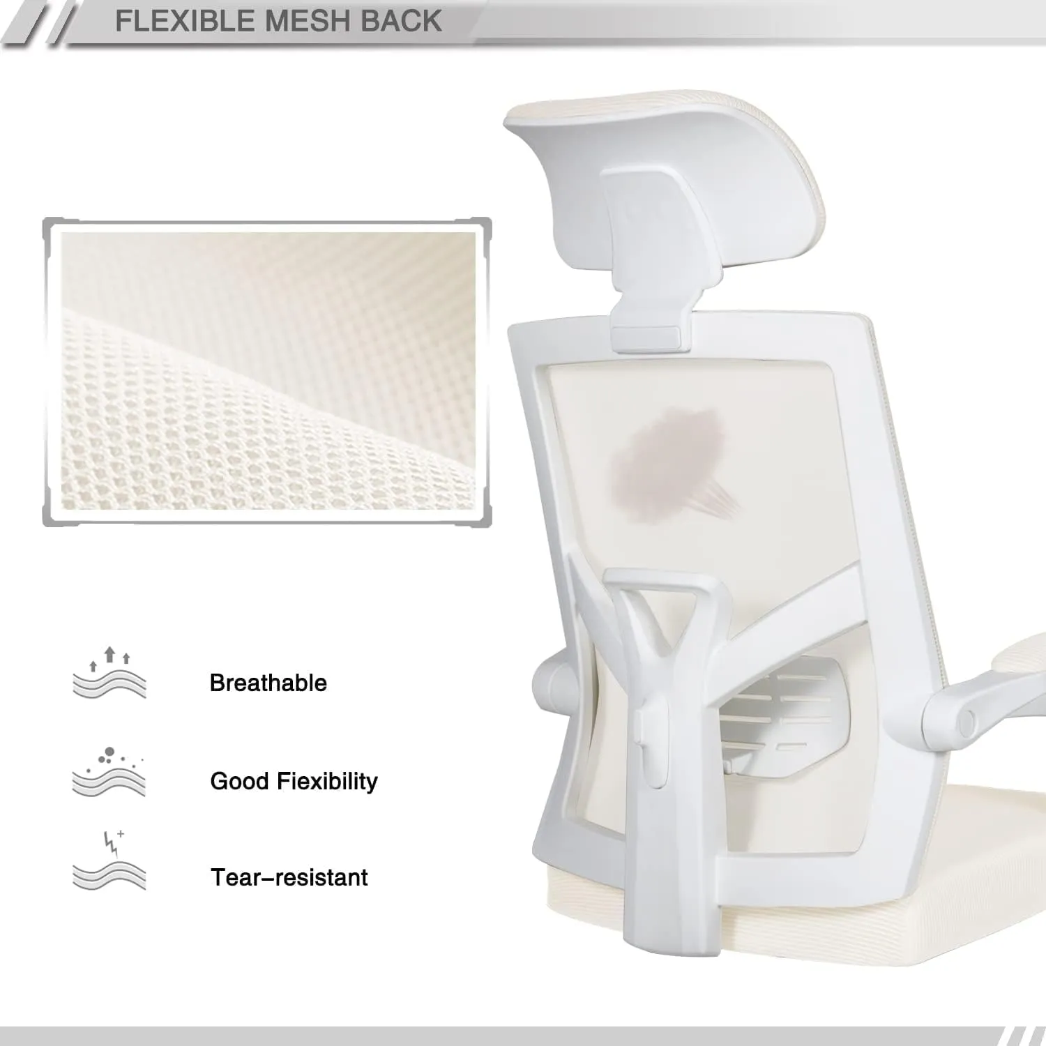 Lepdep Mesh Ergonomic Office Chair with Footrest Home Office Desk Chair with Headrest and Backrest 90-135 Adjustable Computer Desk Chair with Wheels 360 Swivel Task Chair (Cream White)