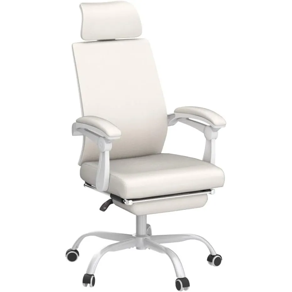 Lepdep Mesh Ergonomic Office Chair with Footrest Home Office Desk Chair with Headrest and Backrest 90-135 Adjustable Computer Desk Chair with Wheels 360 Swivel Task Chair (Cream White)
