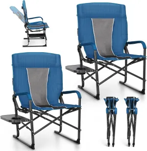 LET'S CAMP Oversized Reclining Director Chair 43.7" High Back with Side Table,Heavy Duty Camping Chair for Adults,Supports Up to 300lbs