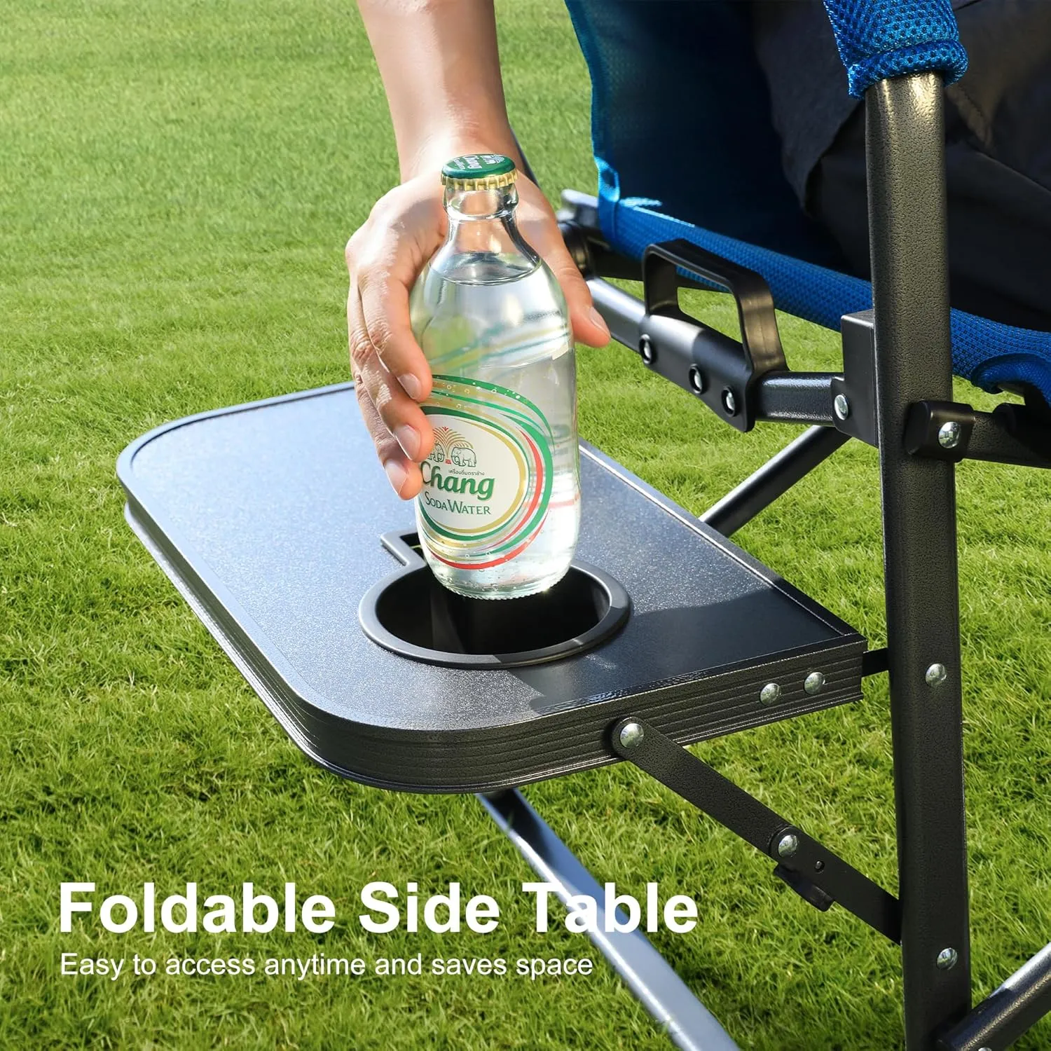 LET'S CAMP Oversized Reclining Director Chair 43.7" High Back with Side Table,Heavy Duty Camping Chair for Adults,Supports Up to 300lbs