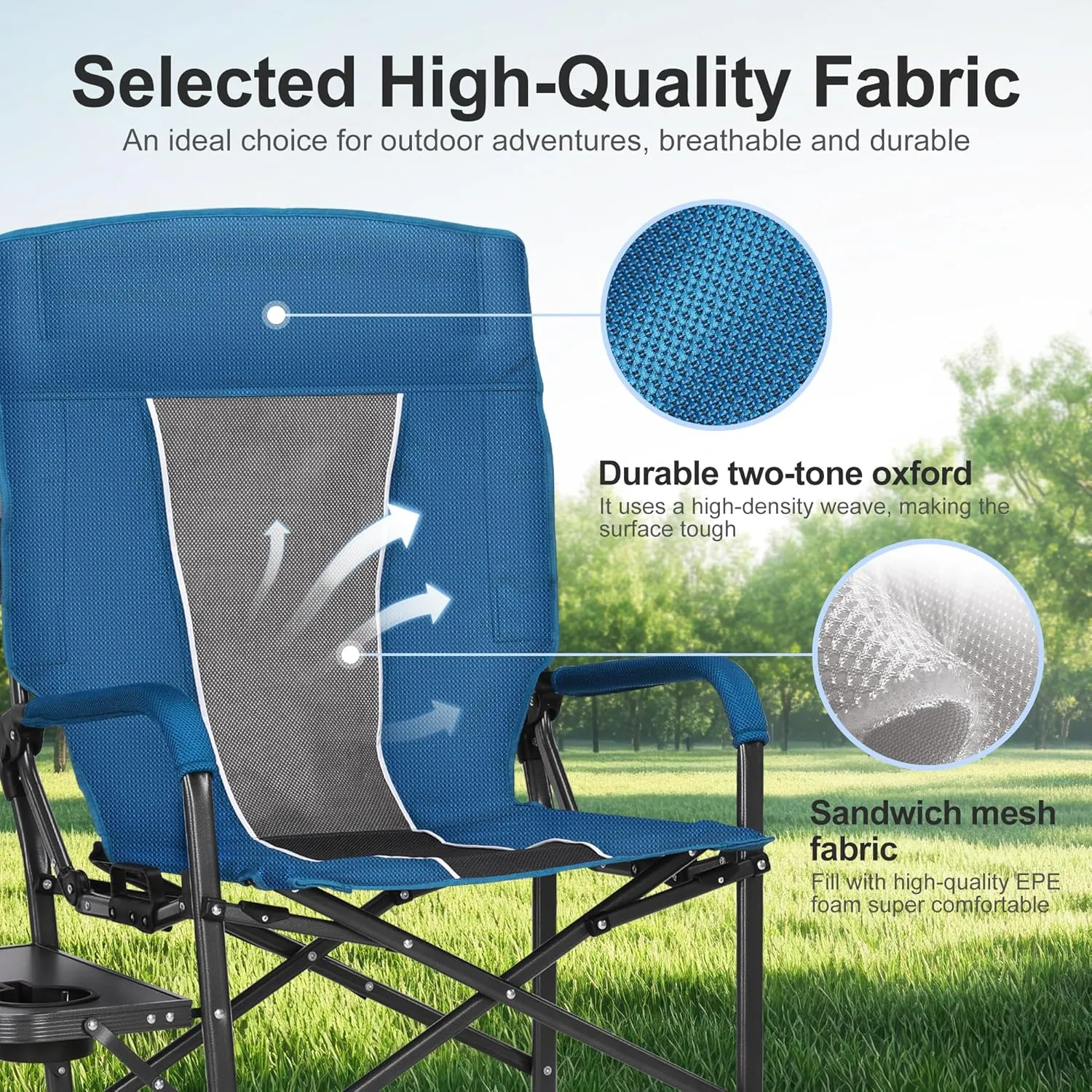 LET'S CAMP Oversized Reclining Director Chair 43.7" High Back with Side Table,Heavy Duty Camping Chair for Adults,Supports Up to 300lbs