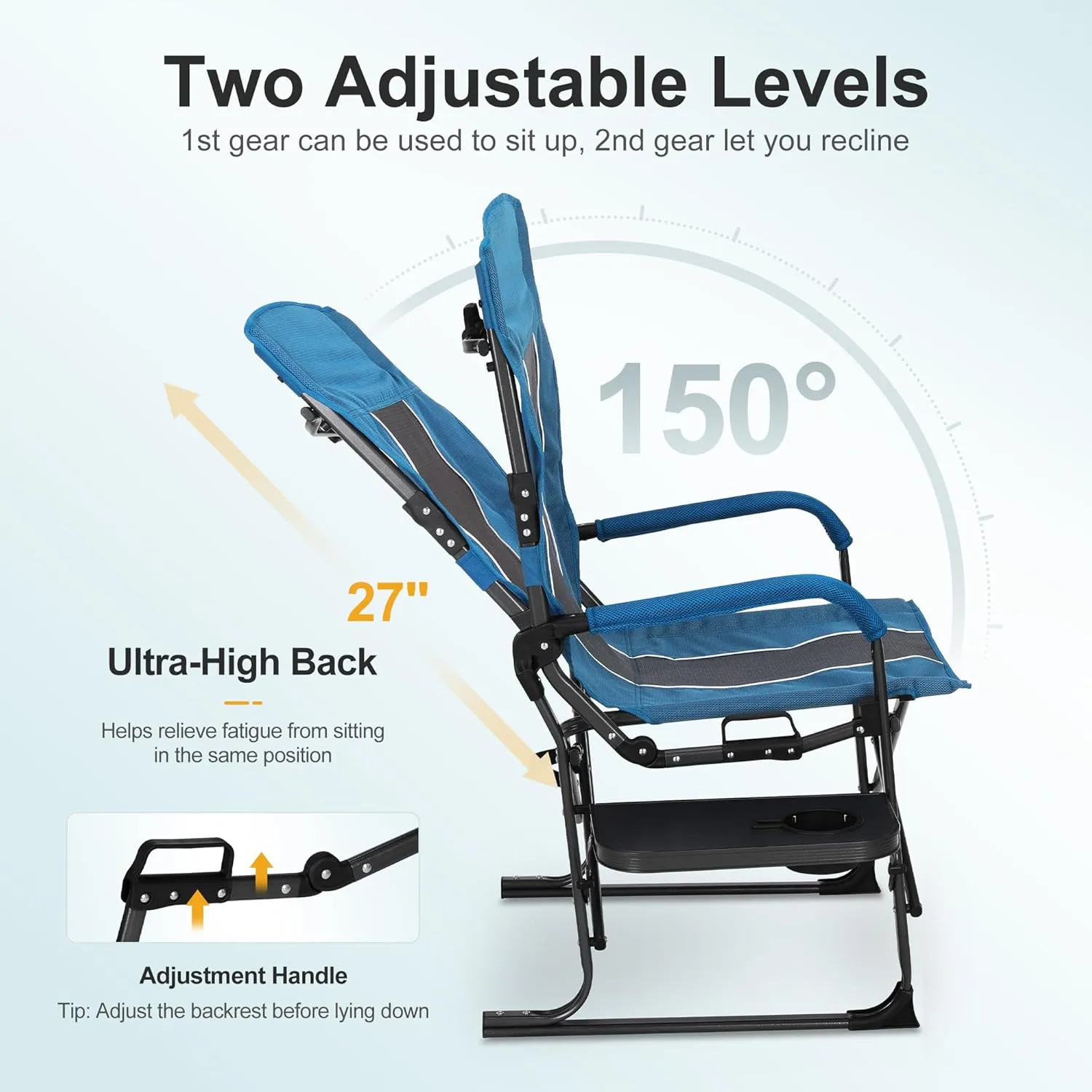 LET'S CAMP Oversized Reclining Director Chair 43.7" High Back with Side Table,Heavy Duty Camping Chair for Adults,Supports Up to 300lbs