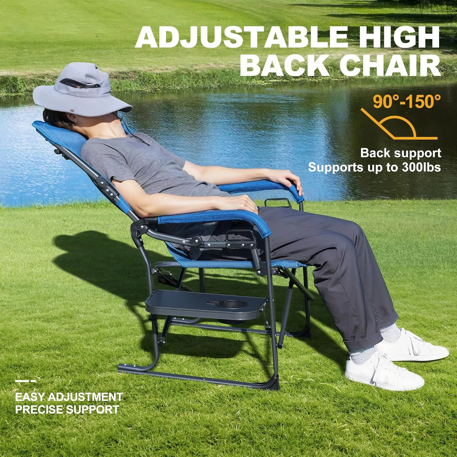 LET'S CAMP Oversized Reclining Director Chair 43.7" High Back with Side Table,Heavy Duty Camping Chair for Adults,Supports Up to 300lbs