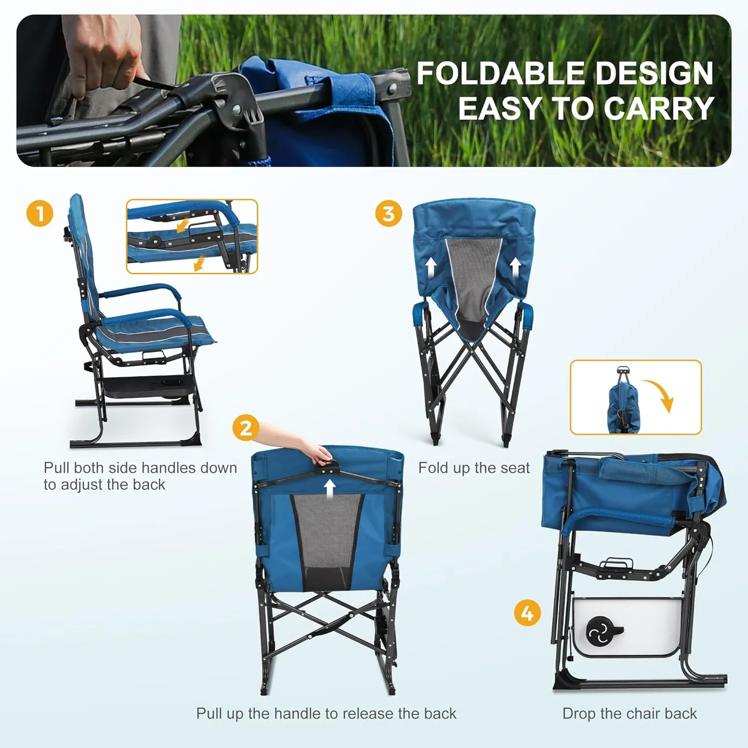LET'S CAMP Oversized Reclining Director Chair 43.7" High Back with Side Table,Heavy Duty Camping Chair for Adults,Supports Up to 300lbs
